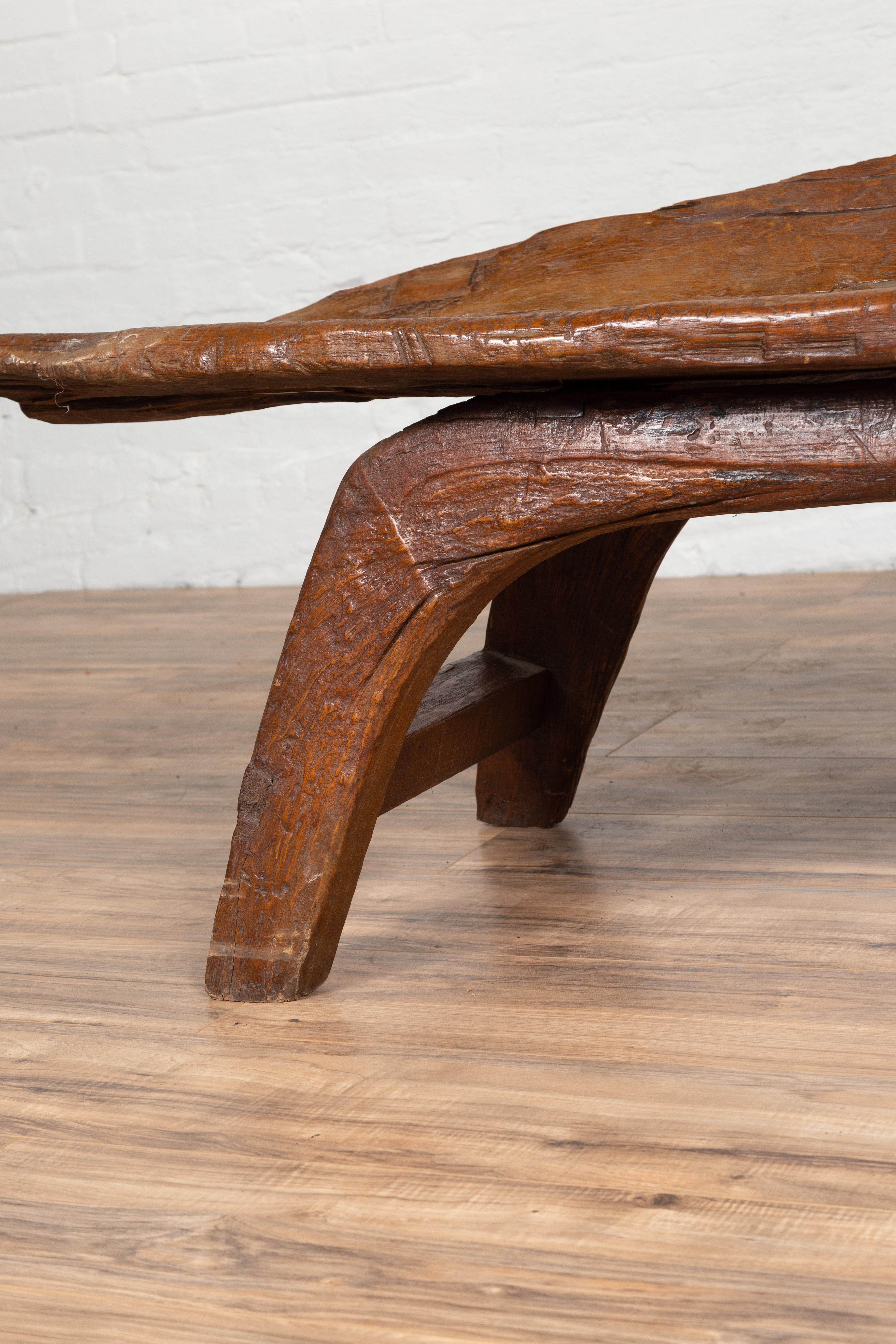Freeform Design Antique Wooden Bench from the Riverbed of Bali with Arching Base In Good Condition In Yonkers, NY