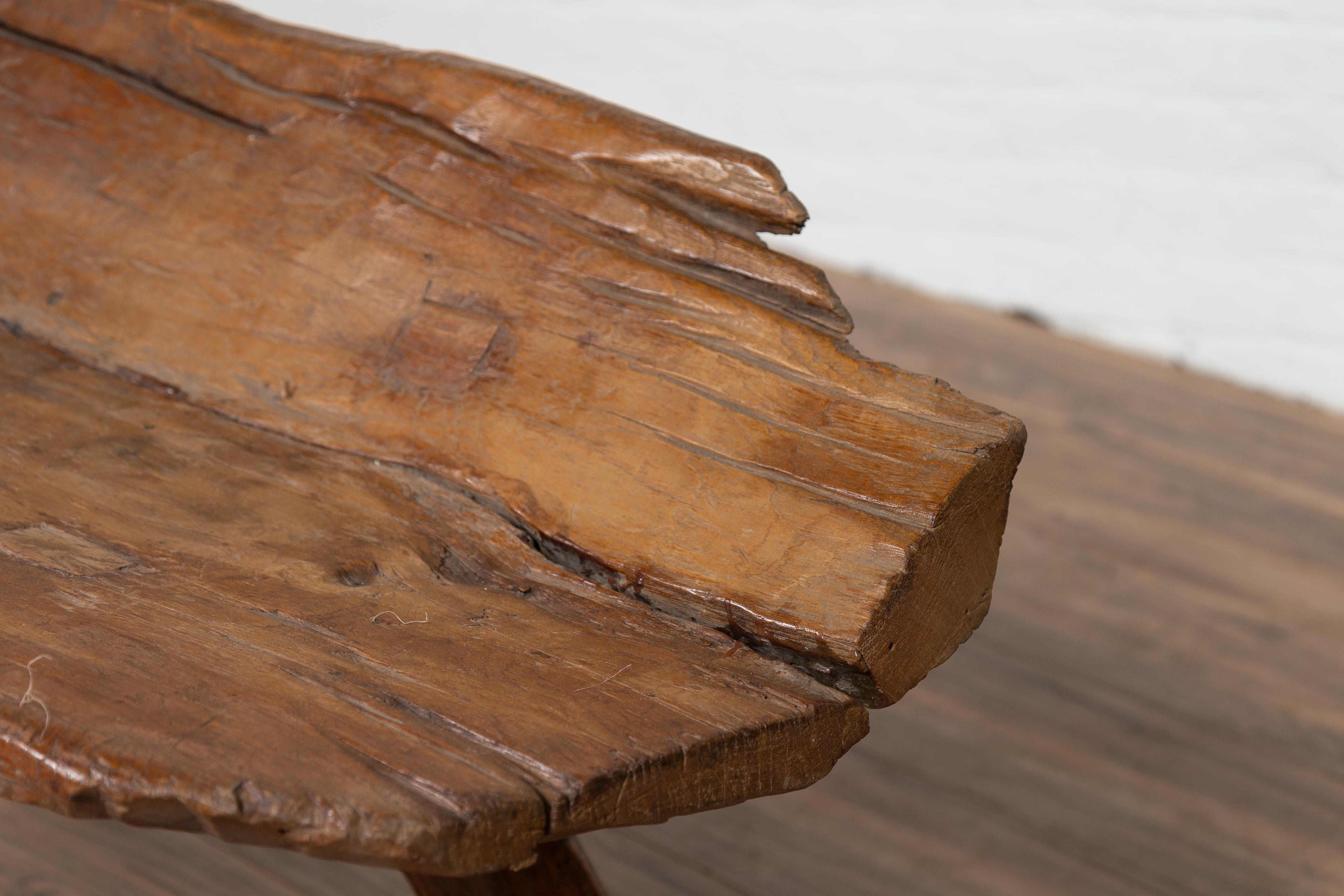 Freeform Design Antique Wooden Bench from the Riverbed of Bali with Arching Base 2