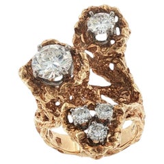 Freeform Diamond 14 Karat Yellow Gold Textured Vintage Ring