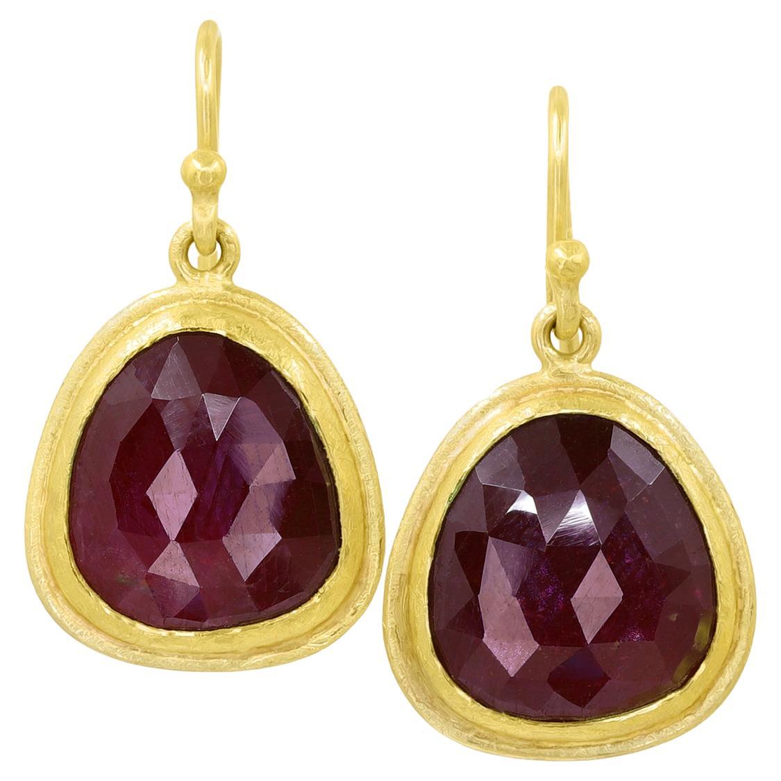 Freeform Faceted Rose-Cut African Ruby Framed Drop Earrings, Petra Class 2024