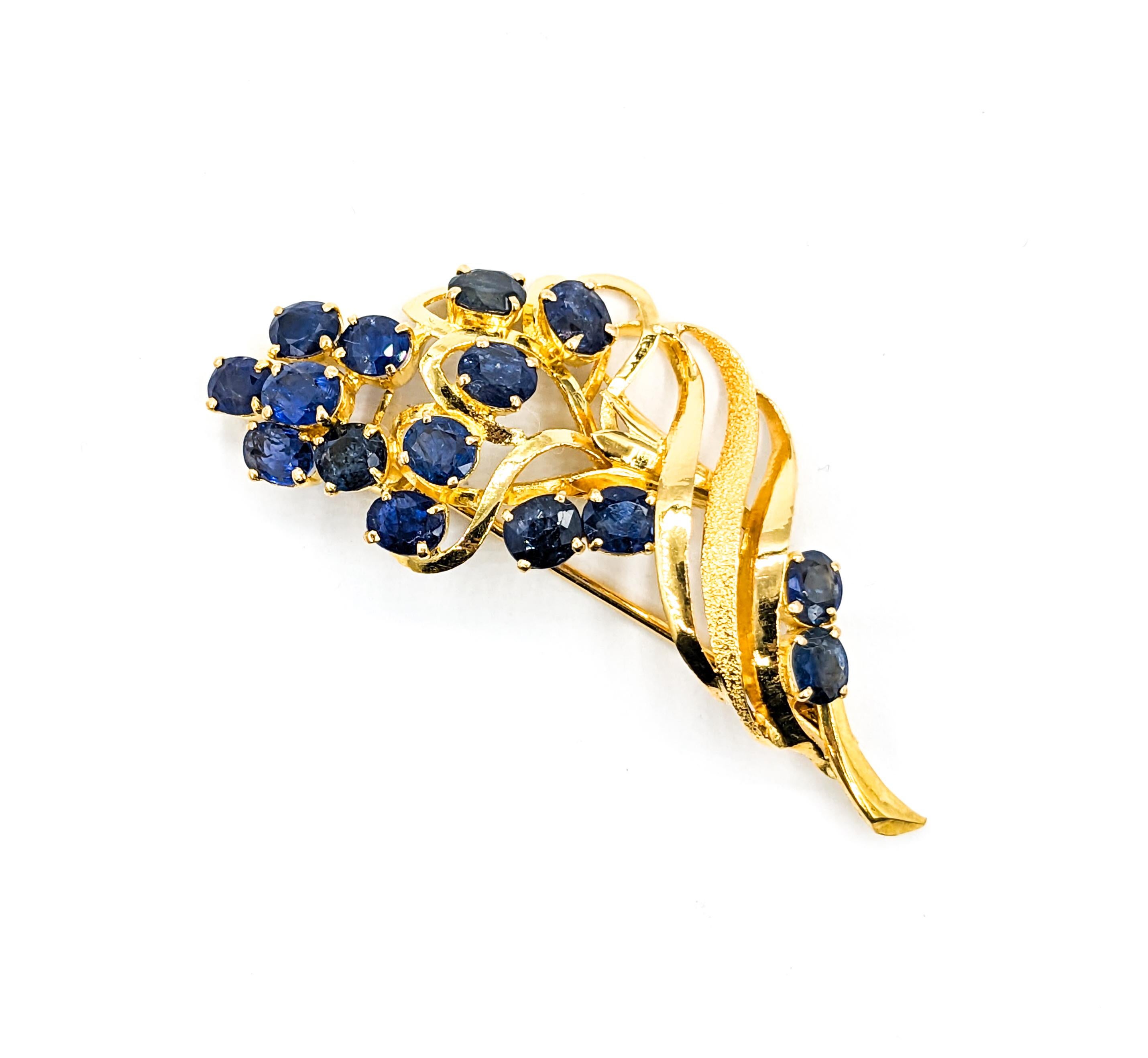 Women's Freeform Floral Sapphire Brooch in Gold For Sale