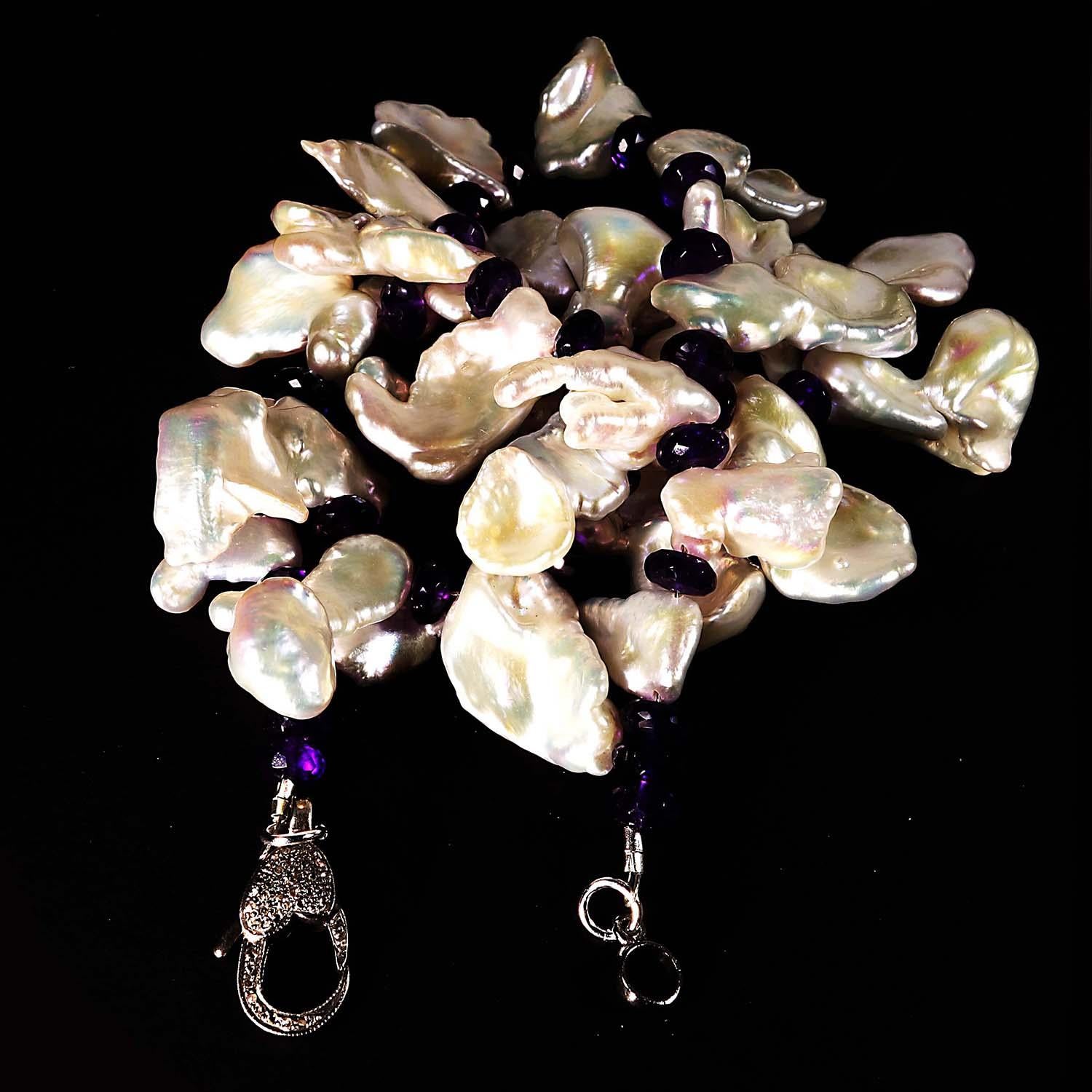 Bead AJD Free Form Freshwater Pearl Amethyst Rondelle Necklace June Birthstone For Sale