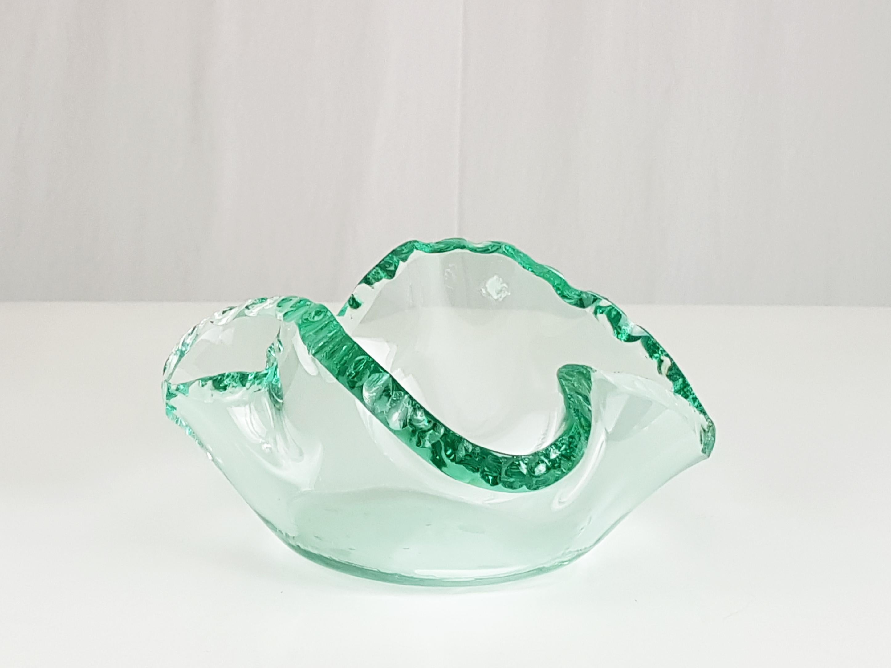 Freeform Green-Blue Glass 1960s Bowl by Erwin Burger 2