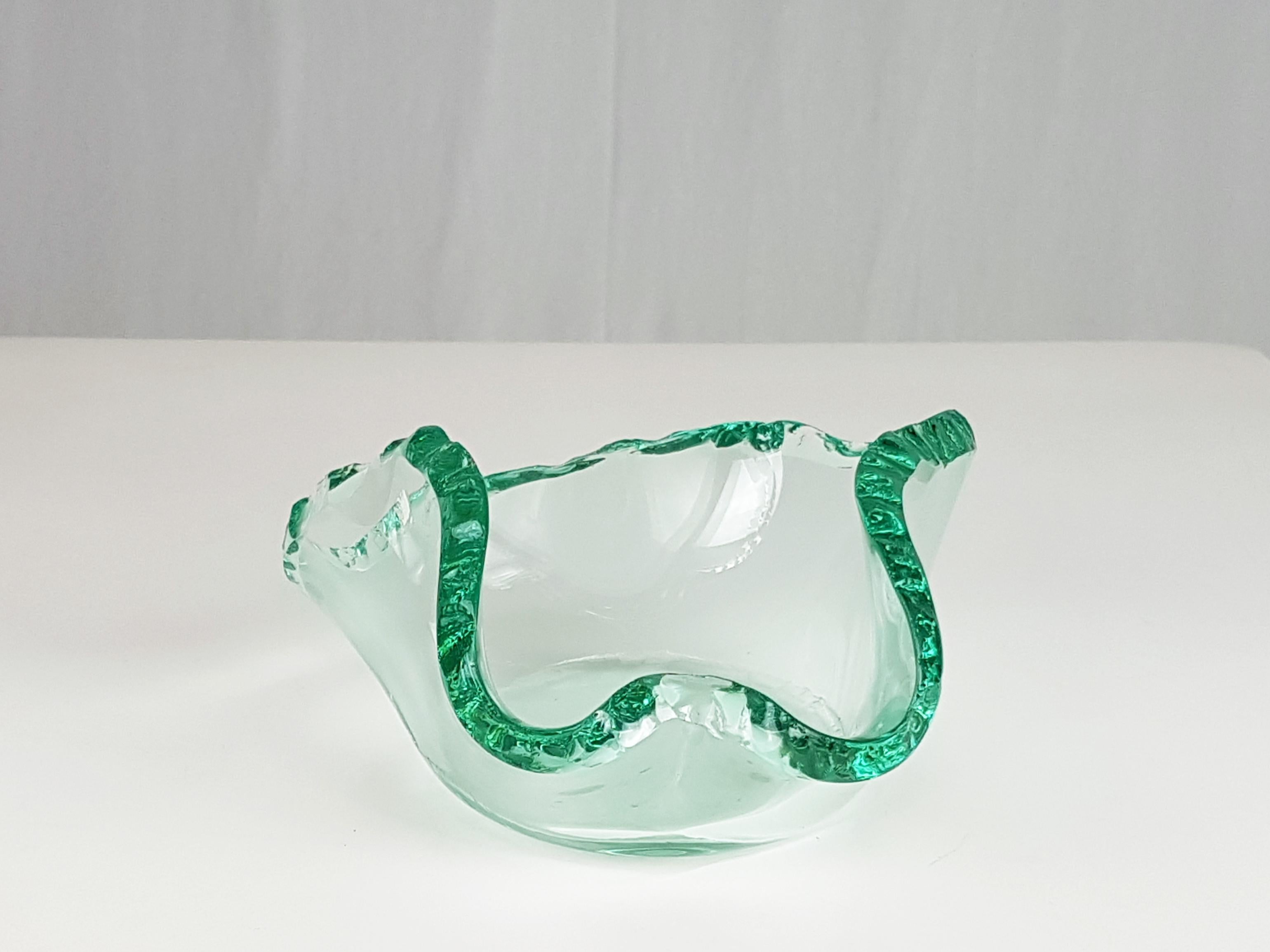 Italian Freeform Green-Blue Glass 1960s Bowl by Erwin Burger