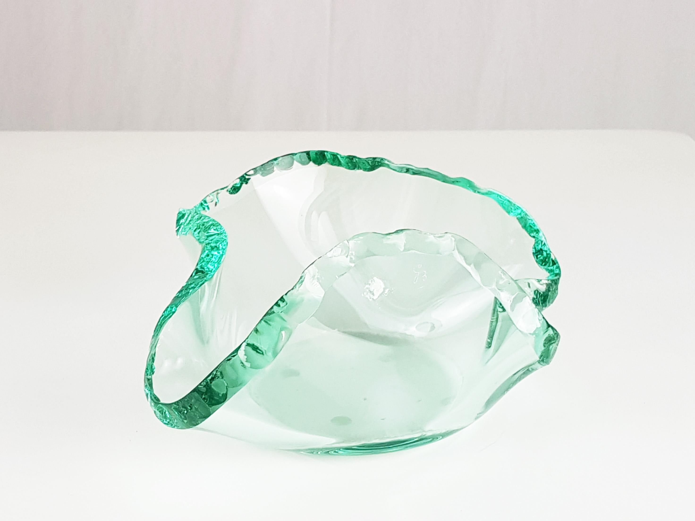 Freeform Green-Blue Glass 1960s Bowl by Erwin Burger In Good Condition In Varese, Lombardia