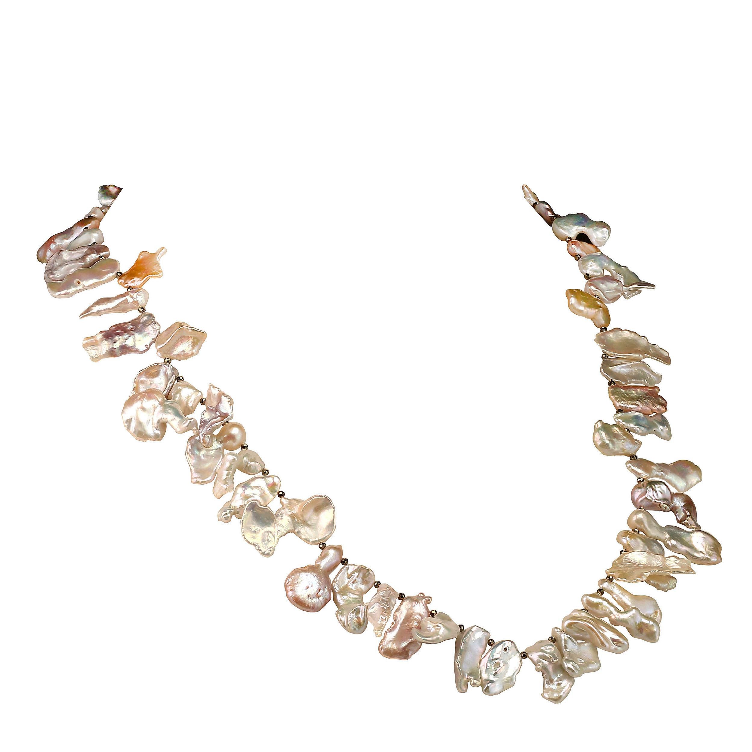 Artisan AJD Freeform, Iridescent Pearls Necklace Pyrite accents   Fabulous Gift!!!