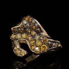 Freeform "Lava Pool" Ring with 1.16 Carats Yellow Spectrum Diamonds in 18K Gold