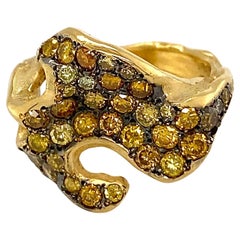 Freeform "Lava Pool" Ring with 1.16 Carats Yellow Spectrum Diamonds in 18K Gold