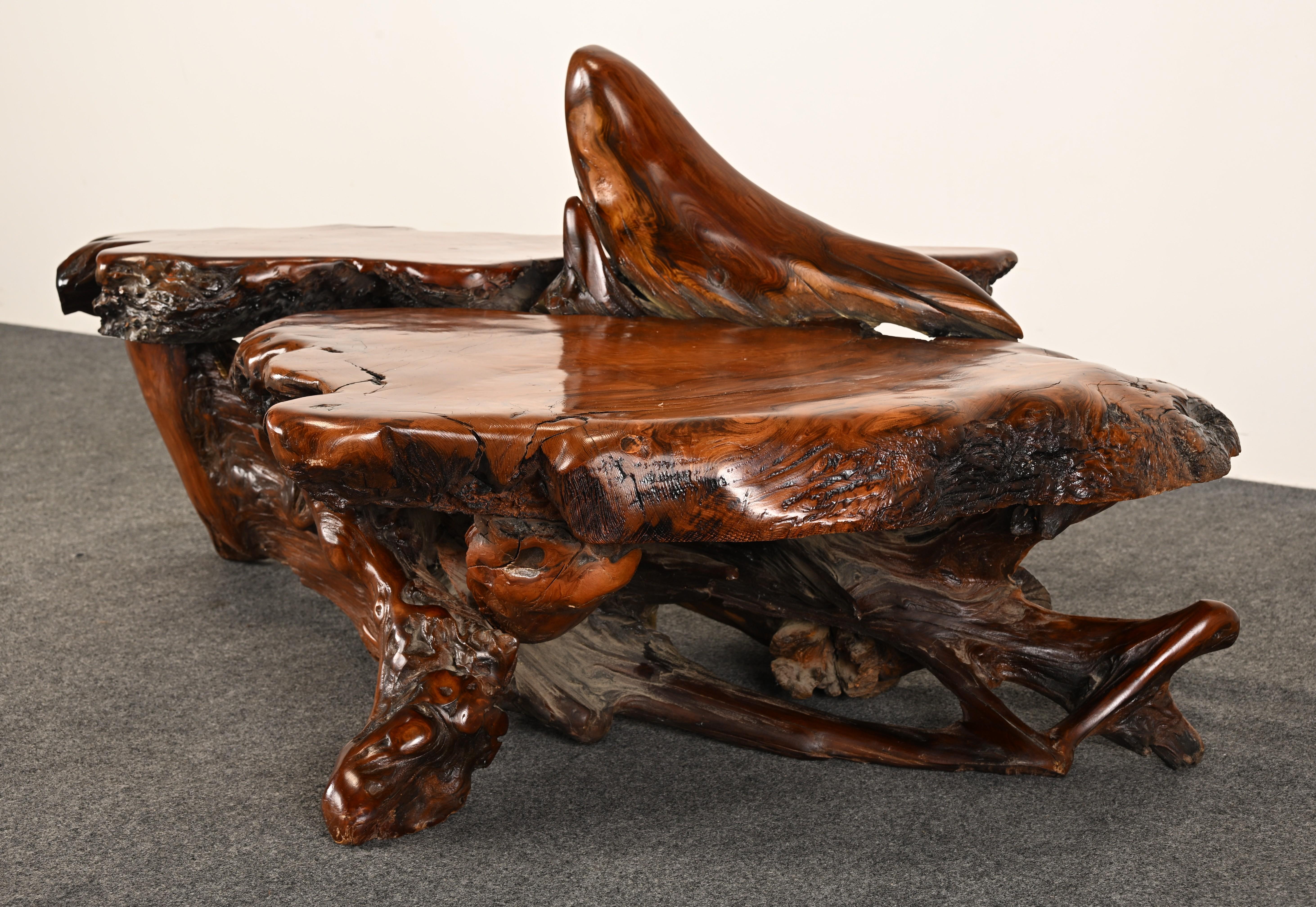 Freeform Live Edge Burl Redwood Modernist Coffee Table, Attr. to Daryl ...
