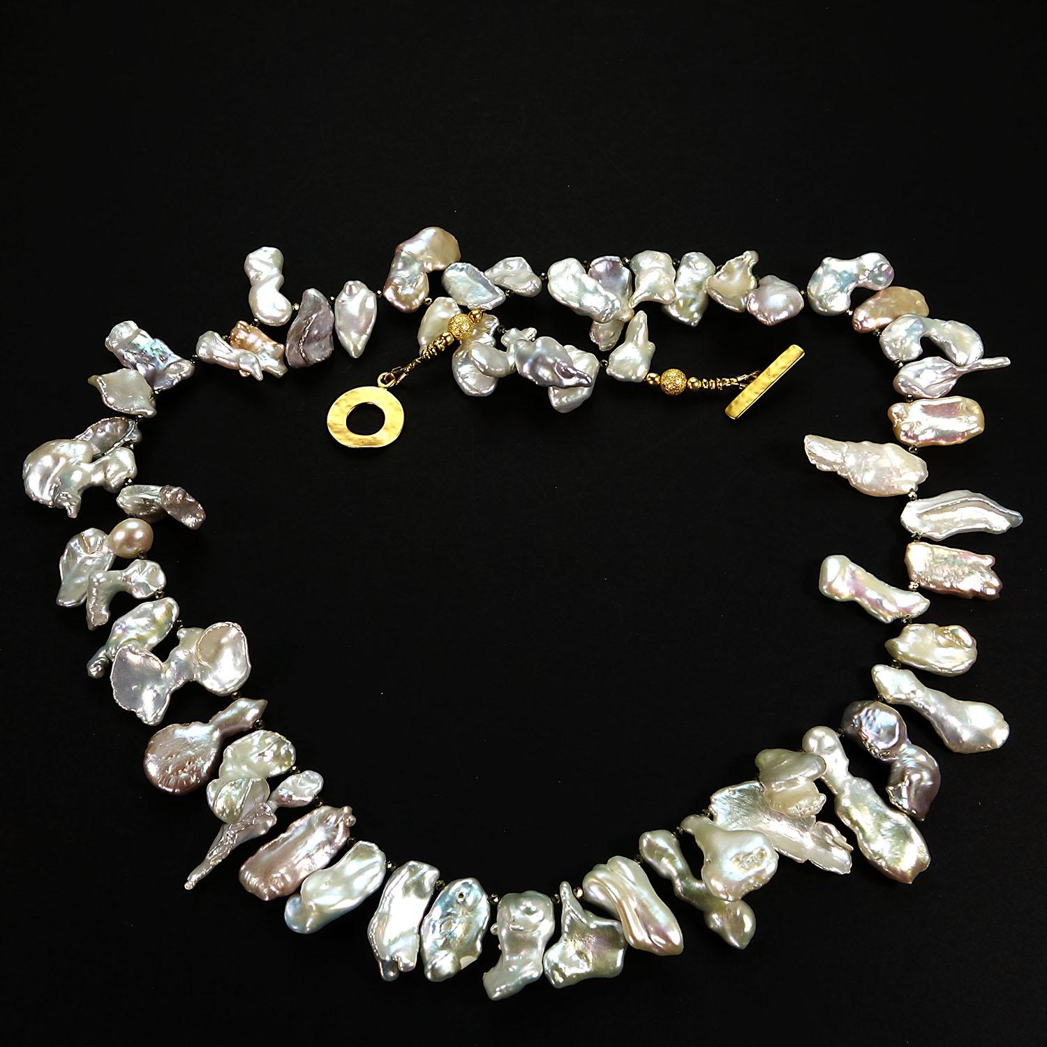 Women's or Men's AJD Freeform, Iridescent Pearls Necklace Pyrite accents   Fabulous Gift!!!