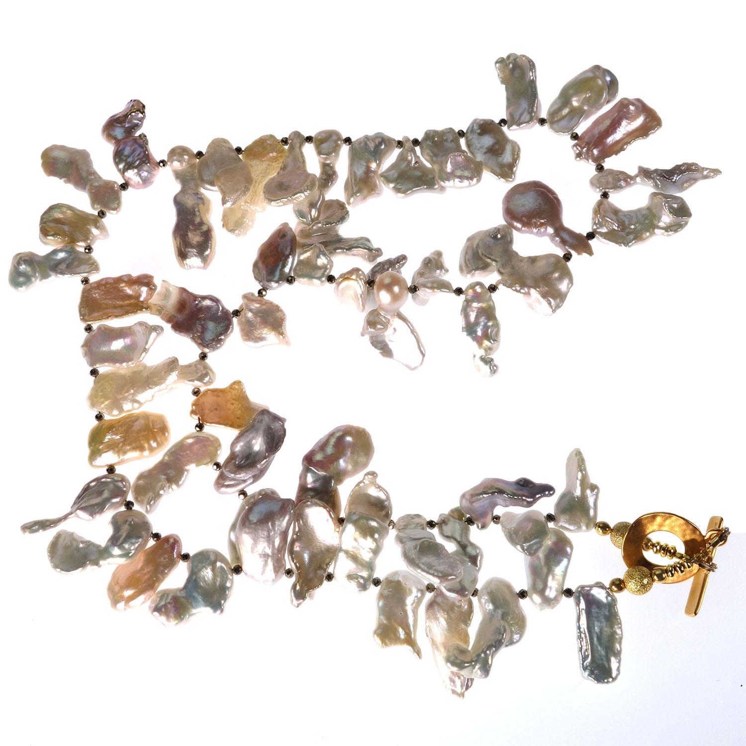AJD Freeform, Iridescent Pearls Necklace Pyrite accents   Fabulous Gift!!! 1
