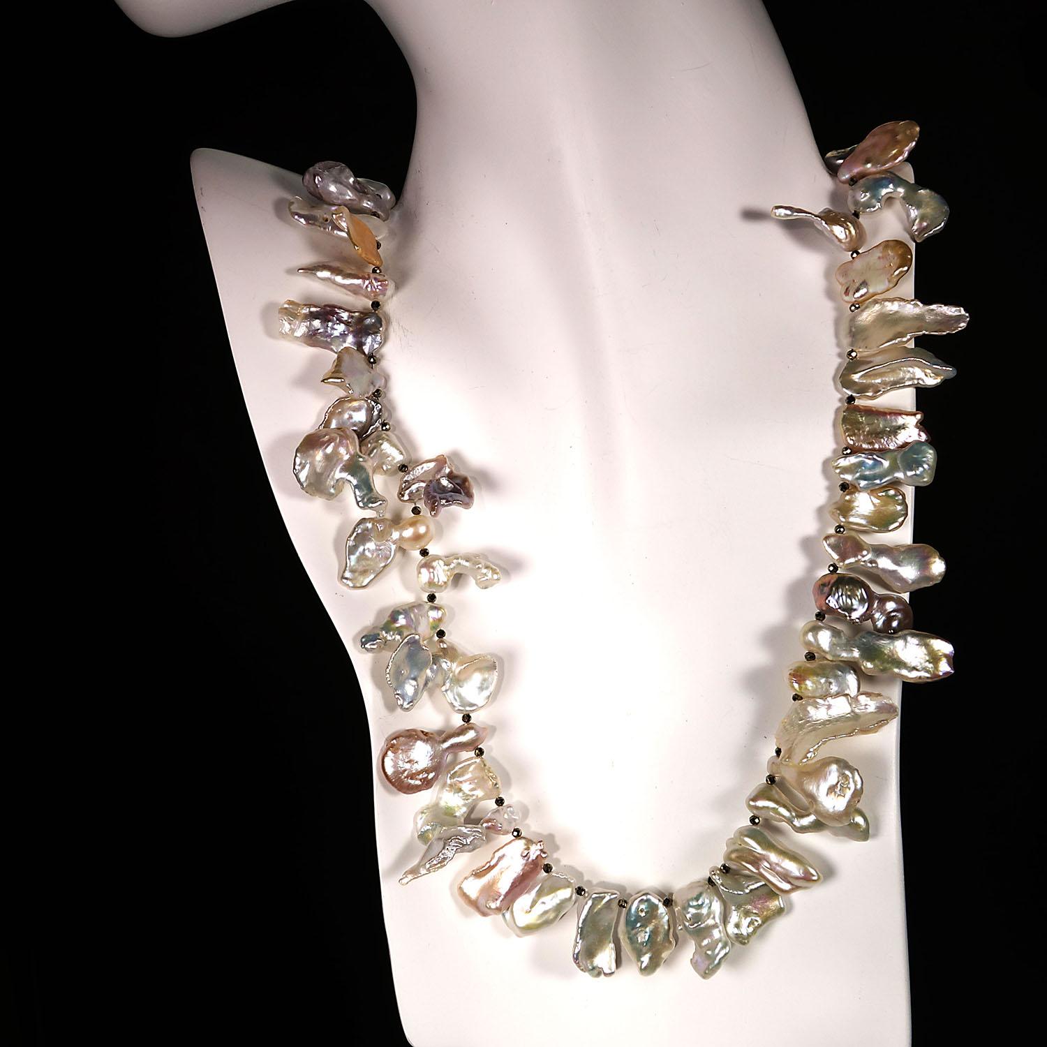 Bead AJD Freeform, Iridescent Pearls Necklace Pyrite accents   Fabulous Gift!!!