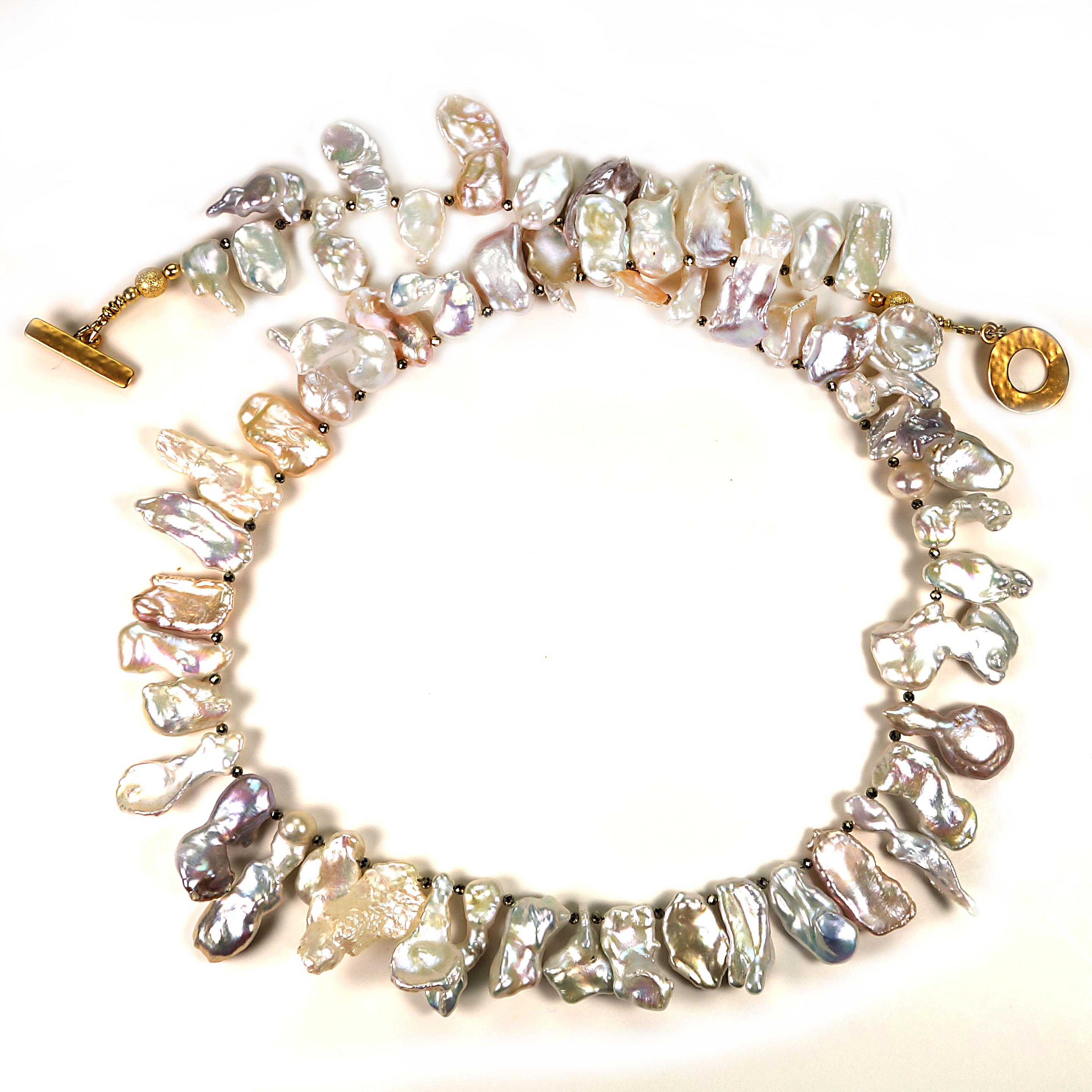 AJD Freeform, Iridescent Pearls Necklace Pyrite accents   Fabulous Gift!!! In New Condition In Raleigh, NC