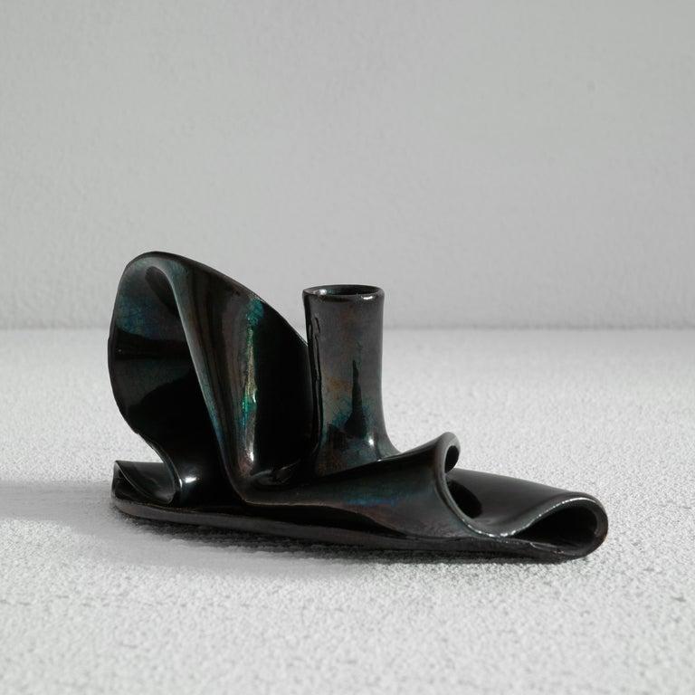 Mid-Century moderno Portacandele Freeform Metallic Glazed 'Folded' Studio Pottery in vendita