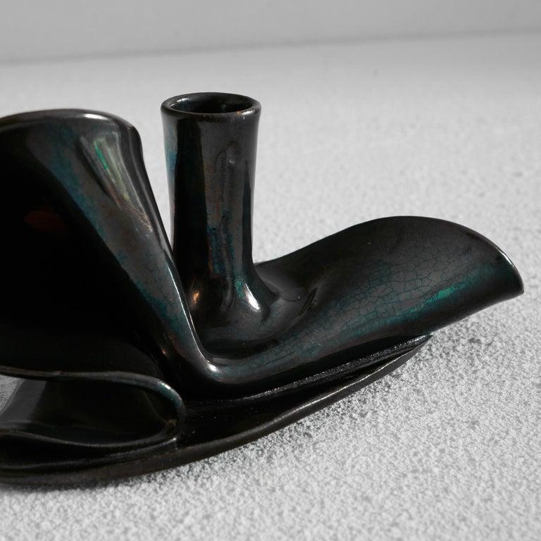 Smaltato Portacandele Freeform Metallic Glazed 'Folded' Studio Pottery in vendita