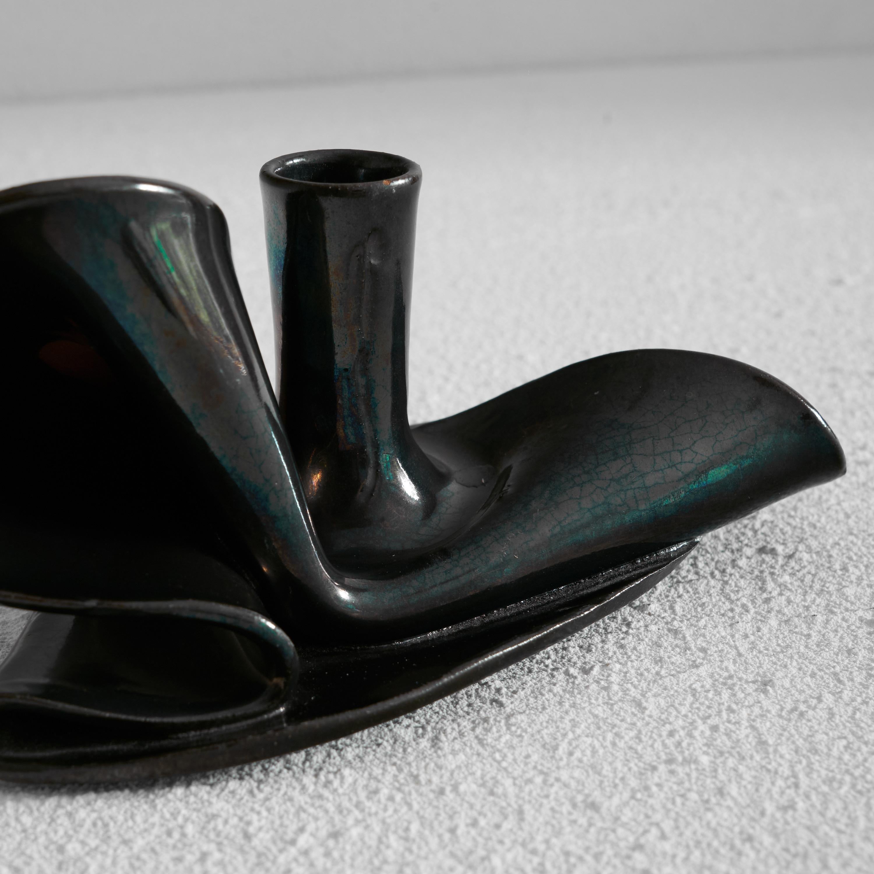 Freeform Metallic Glazed 'Folded' Studio Pottery Candle Holder In Good Condition For Sale In Tilburg, NL