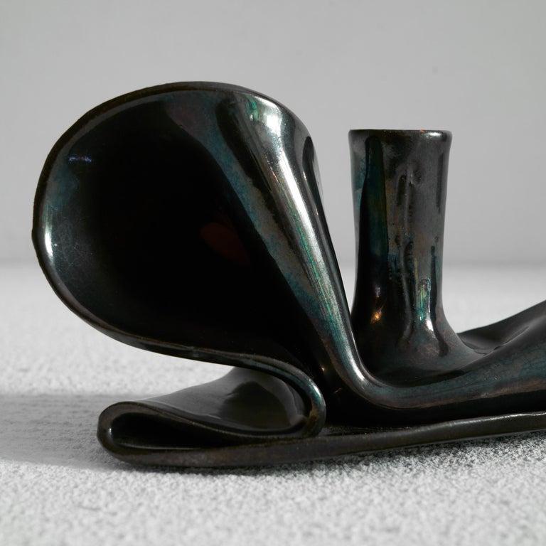 XX secolo Portacandele Freeform Metallic Glazed 'Folded' Studio Pottery in vendita