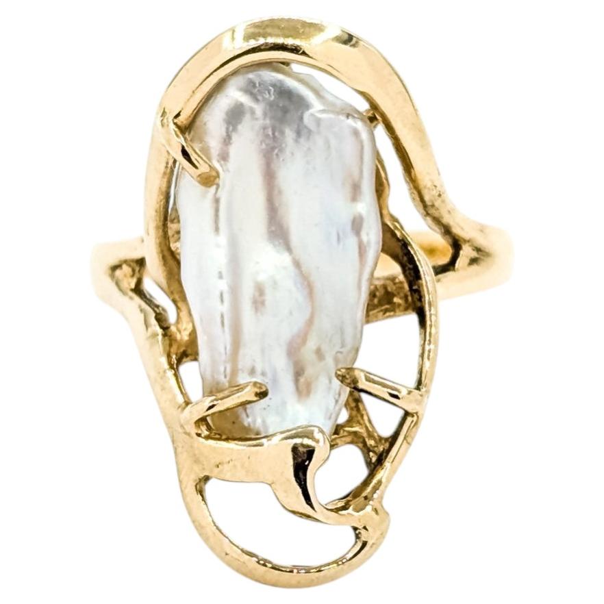 Freeform Mother of Pearl Ring in 14k Yellow Gold For Sale