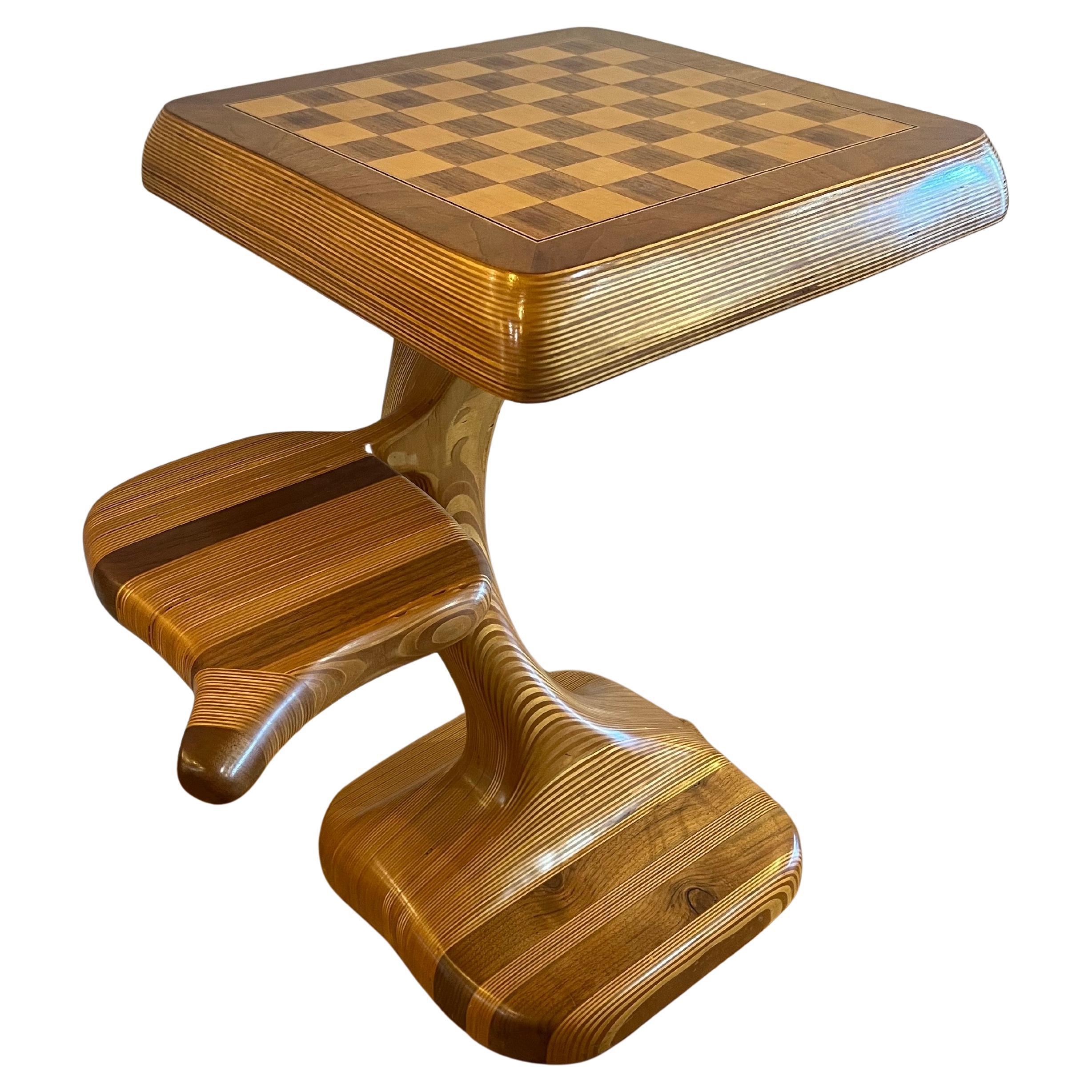 Freeform Organic Chess Table One of a Kind Craftsman Sculptural Wood Table en vente