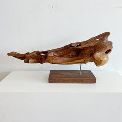 Freeform Organic Vintage Wood Sculpture on Stand Signed 1980