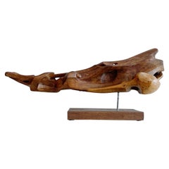 Freeform Organic Vintage Wood Sculpture on Stand Signed 1980