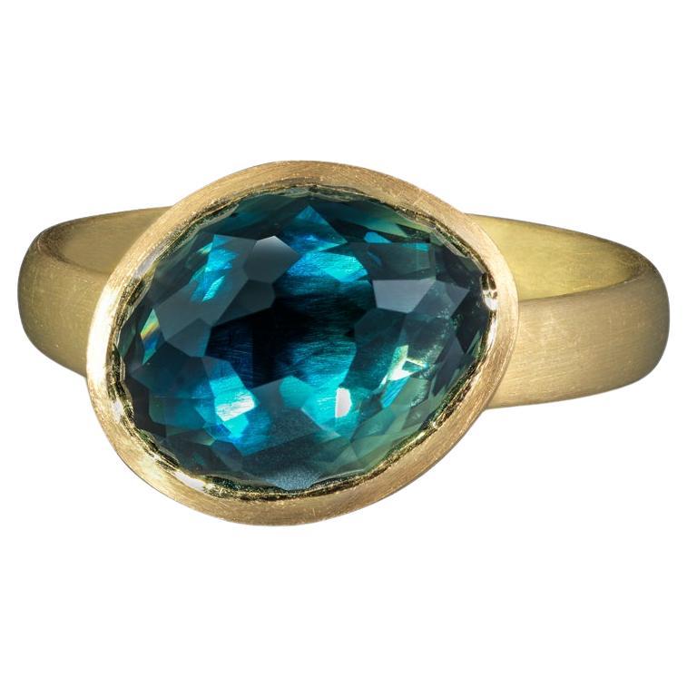 Freeform Parti Teal Green Sapphire 22ct and 18ct Gold Ring For Sale