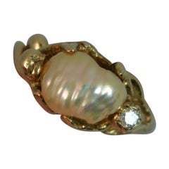 Freeform Pearl Diamond 9 Carat Gold Natural Ring Turtle Design