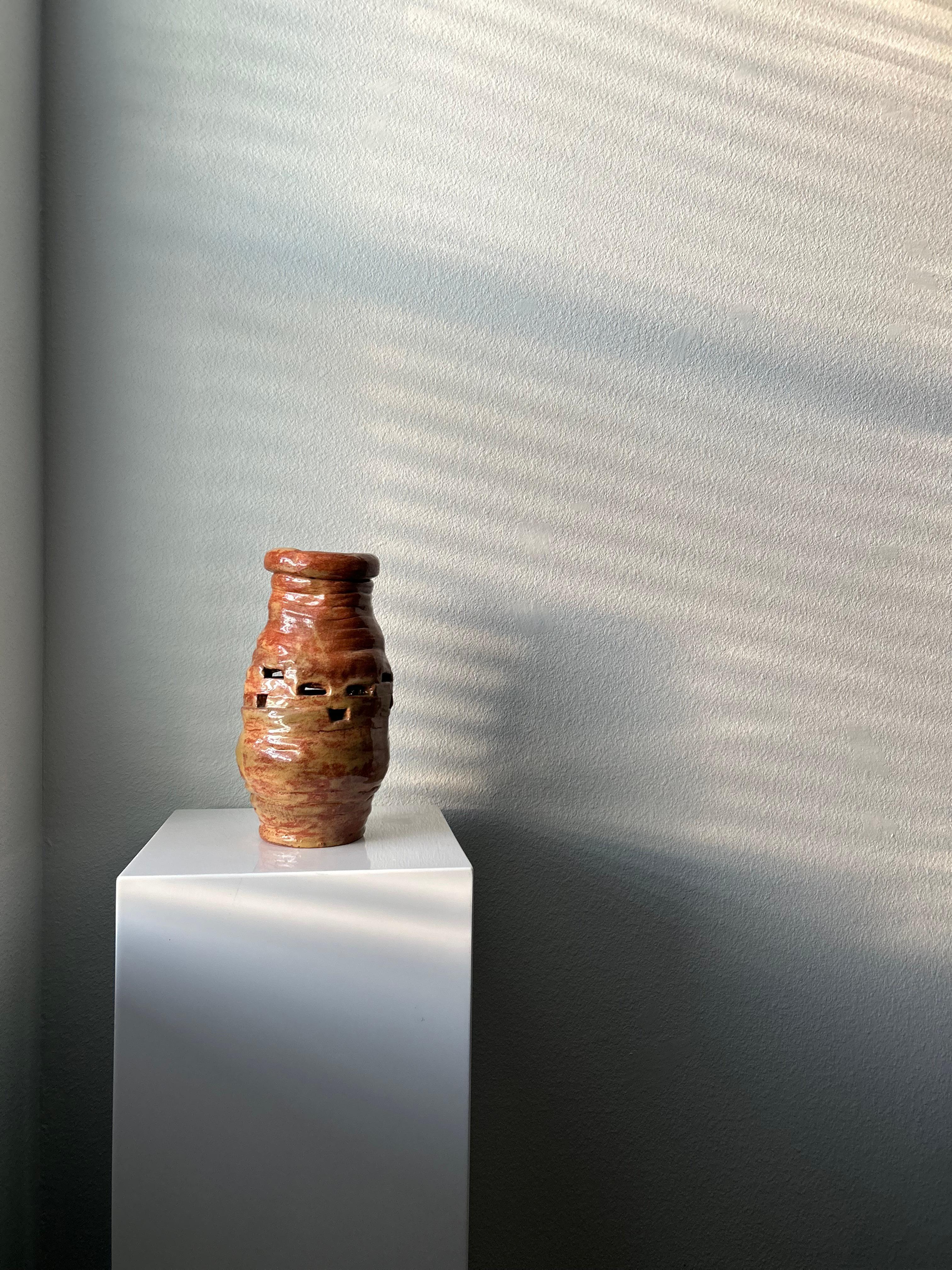 Organic Modern Freeform Red Stoneware Vase For Sale
