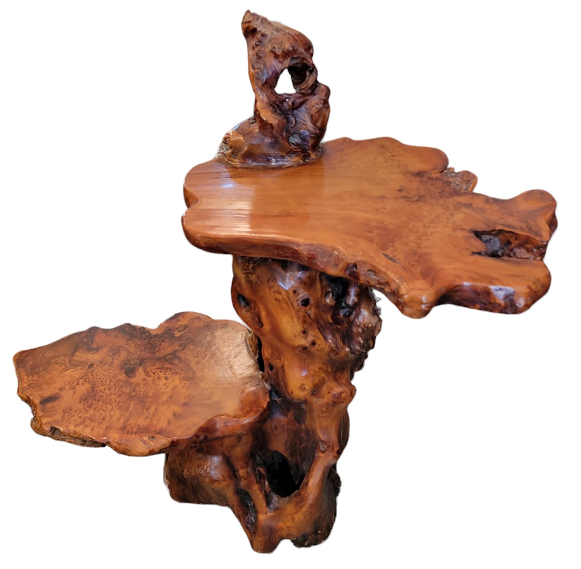 Late 20th Century Freeform Root Wood Slab Pedestal Stand 