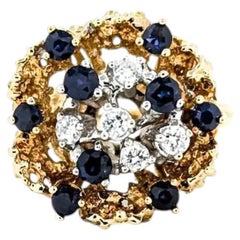Freeform Sapphire & Diamond Ring in 14k Yellow Gold