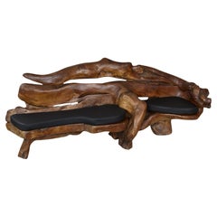 Freeform Sculptural Organic Modern Wood Sofa Bench