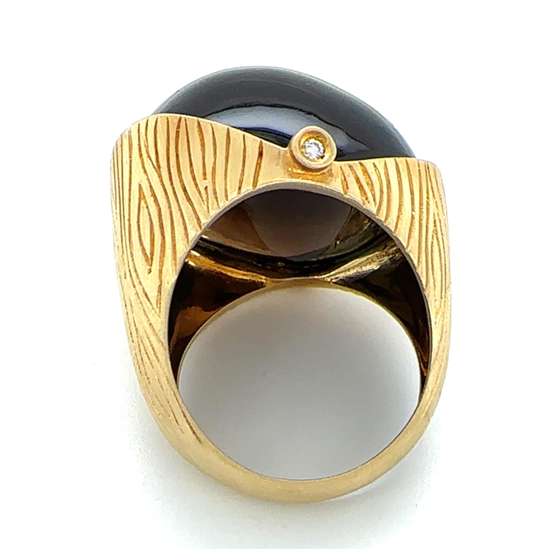 Freeform Smoky Quartz Cabochon in 18K Gold 