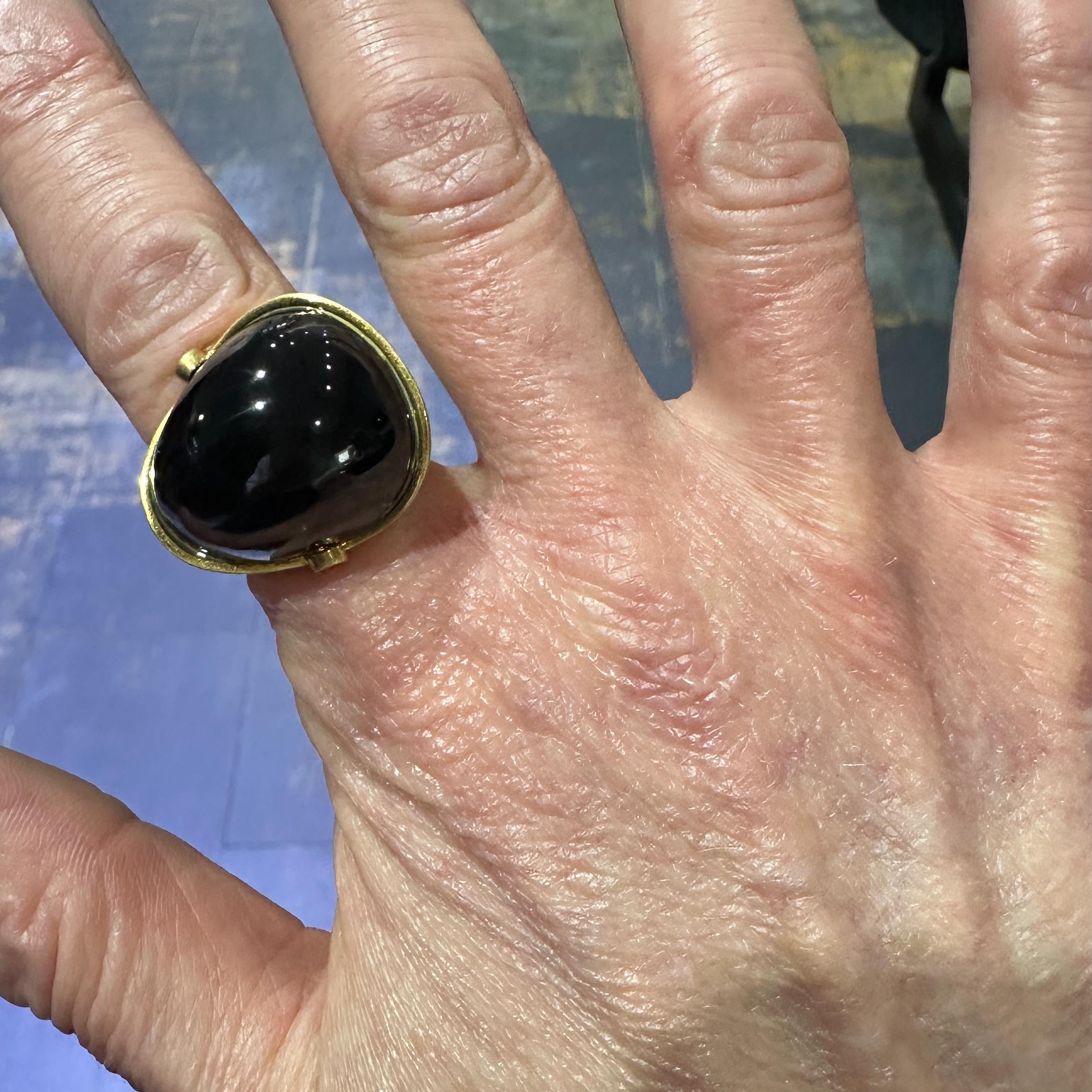 Freeform Smoky Quartz Cabochon in 18K Gold 