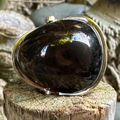 Freeform Smoky Quartz Cabochon in 18K Gold "Woodsy" Ring with Diamond Accents