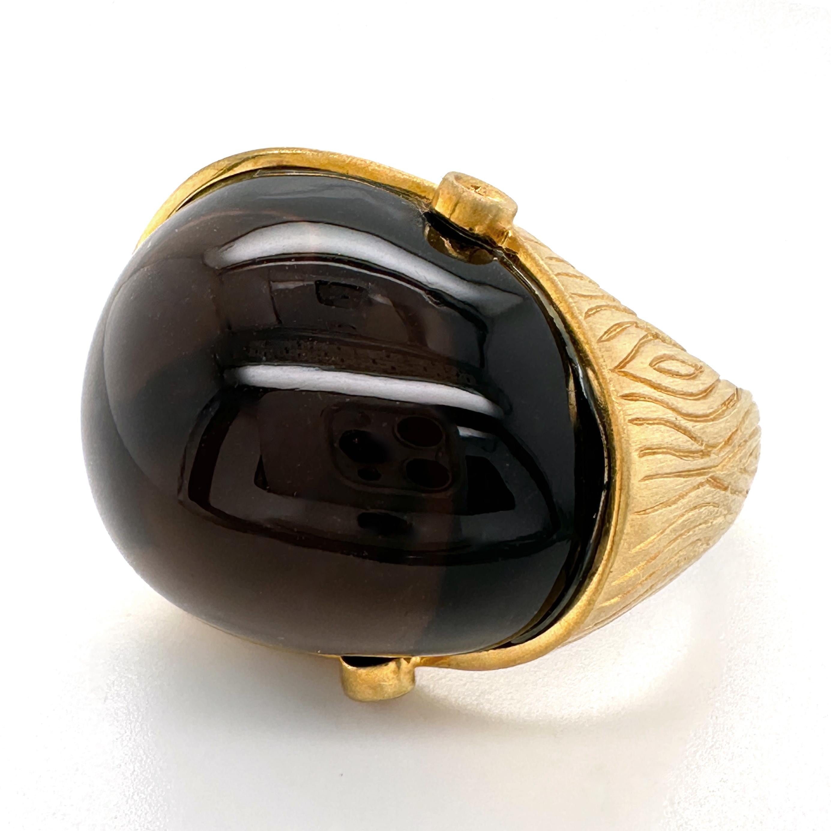 Freeform Smoky Quartz Cabochon in 18K Gold 