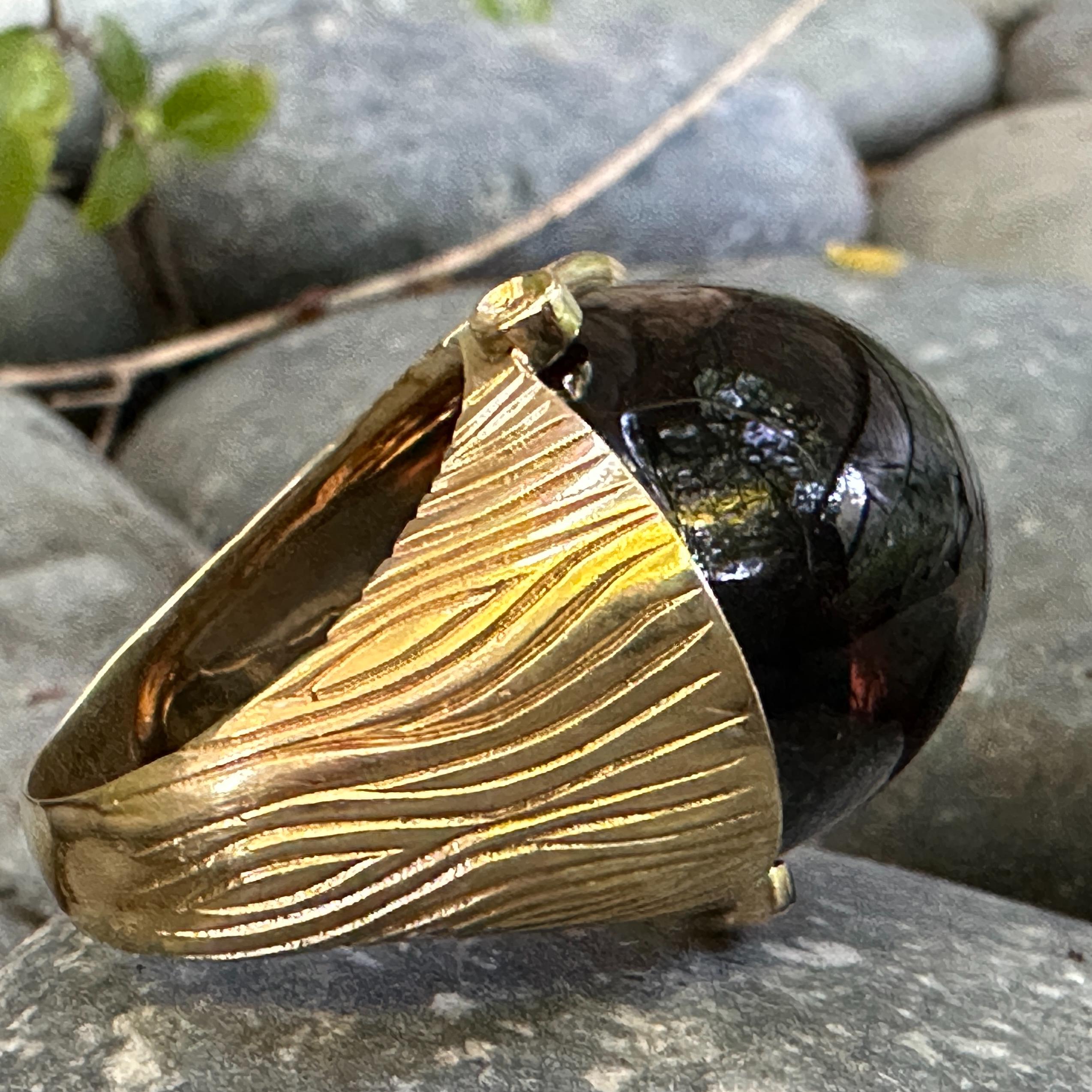 Contemporary Freeform Smoky Quartz Cabochon in 18K Gold 