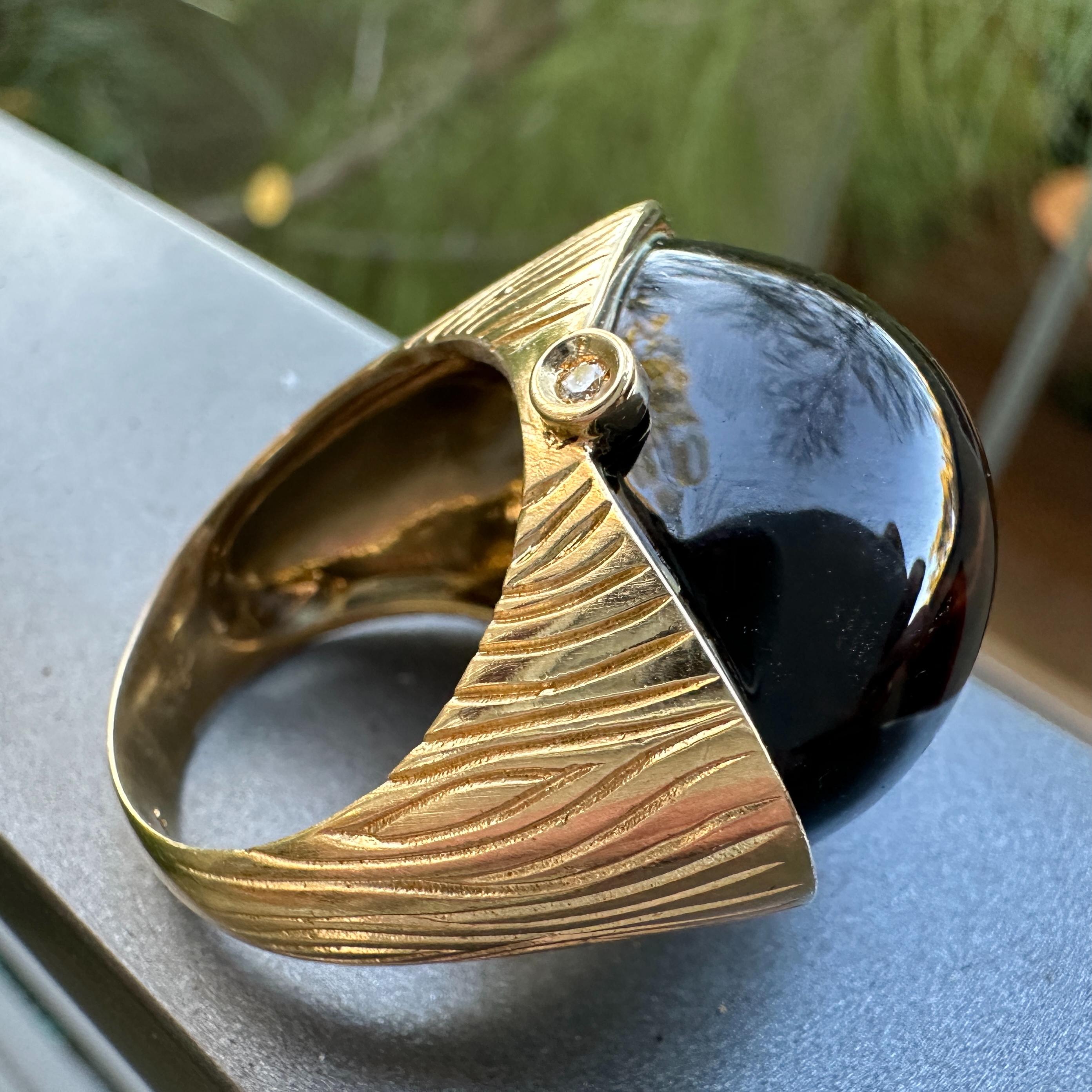 Women's or Men's Freeform Smoky Quartz Cabochon in 18K Gold 