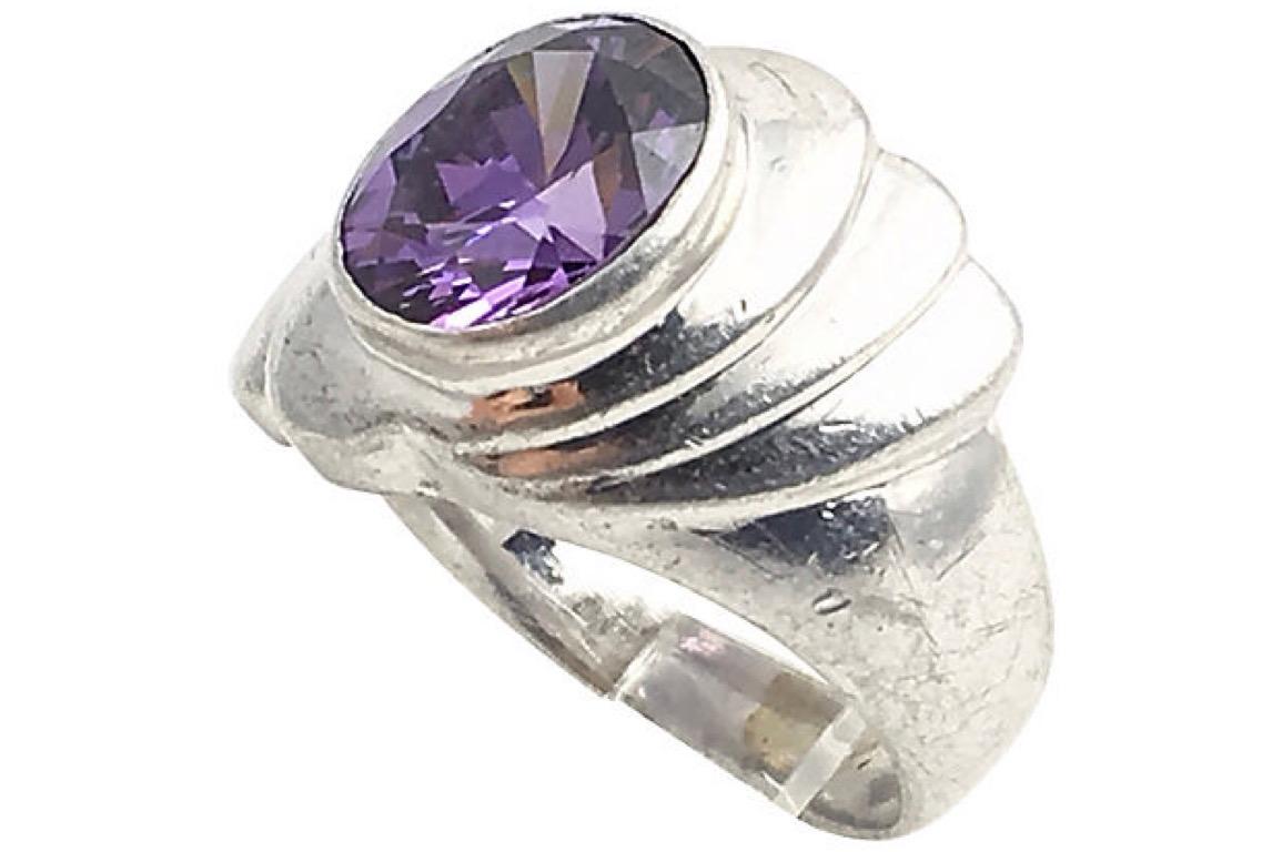 Women's or Men's Freeform Sterling Silver  Purple CZ Ring For Sale
