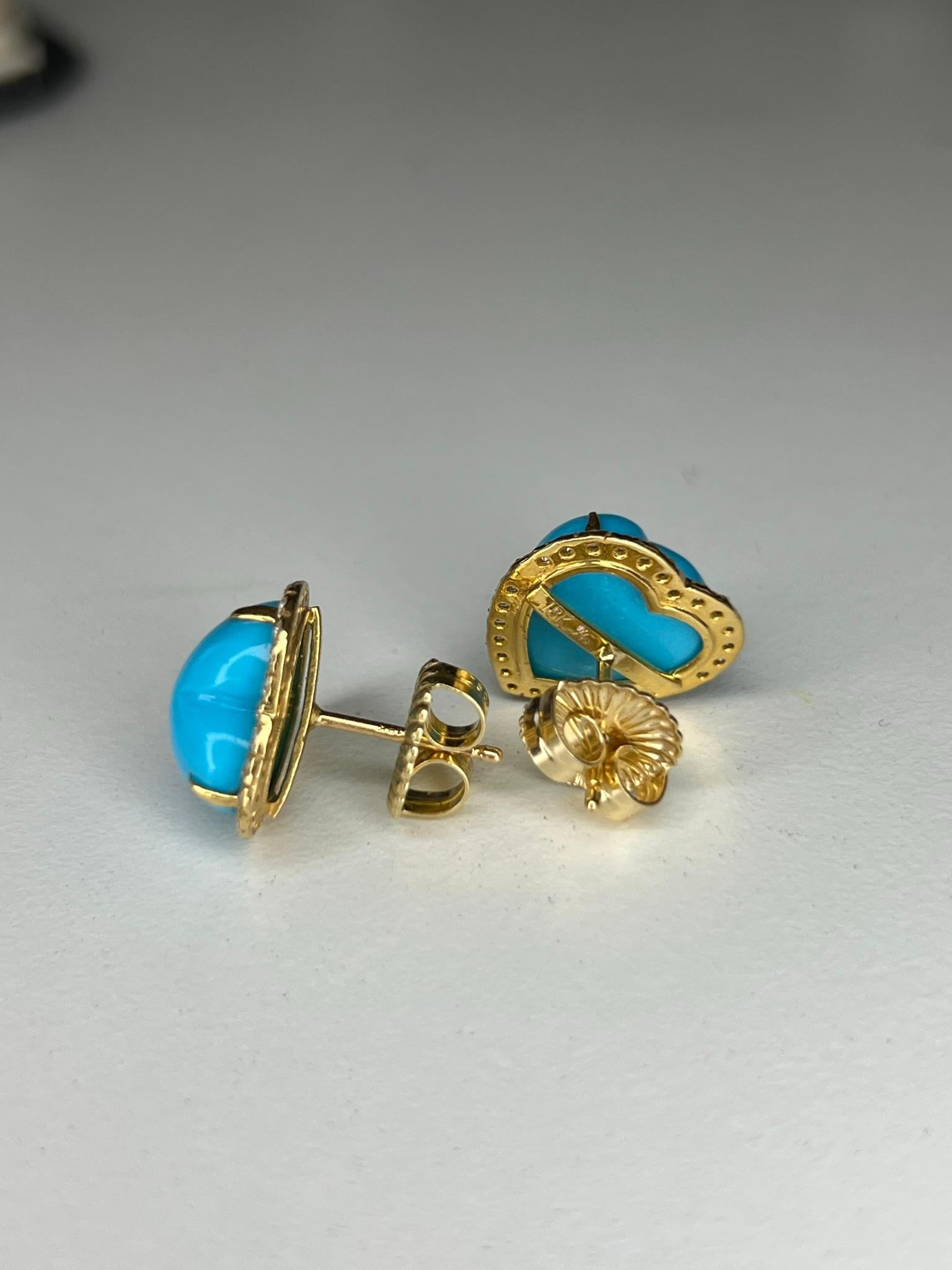 Round Cut Freeform Turquoise and Diamond Stud Earrings