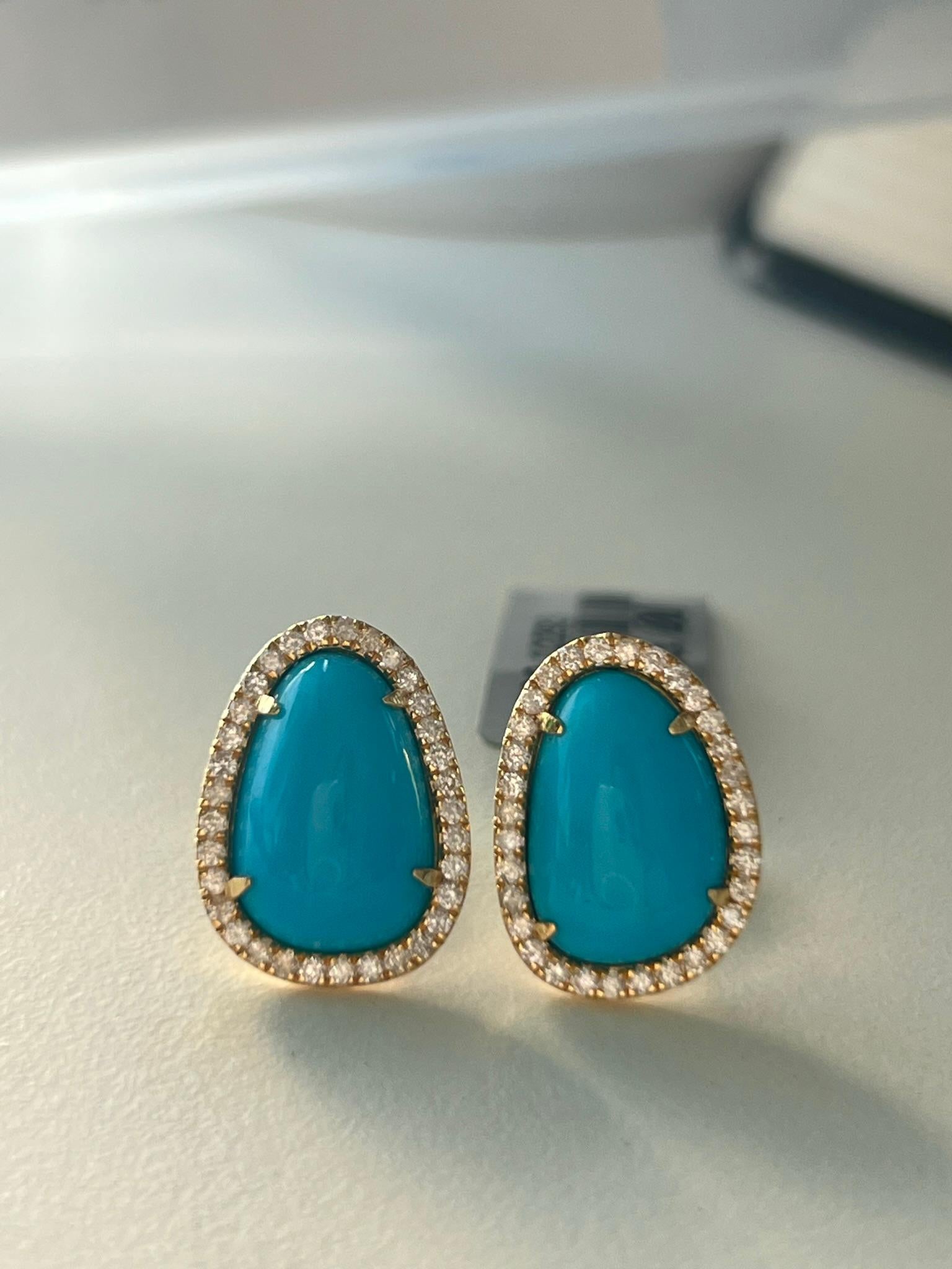 Women's Freeform Turquoise and Diamond Stud Earrings