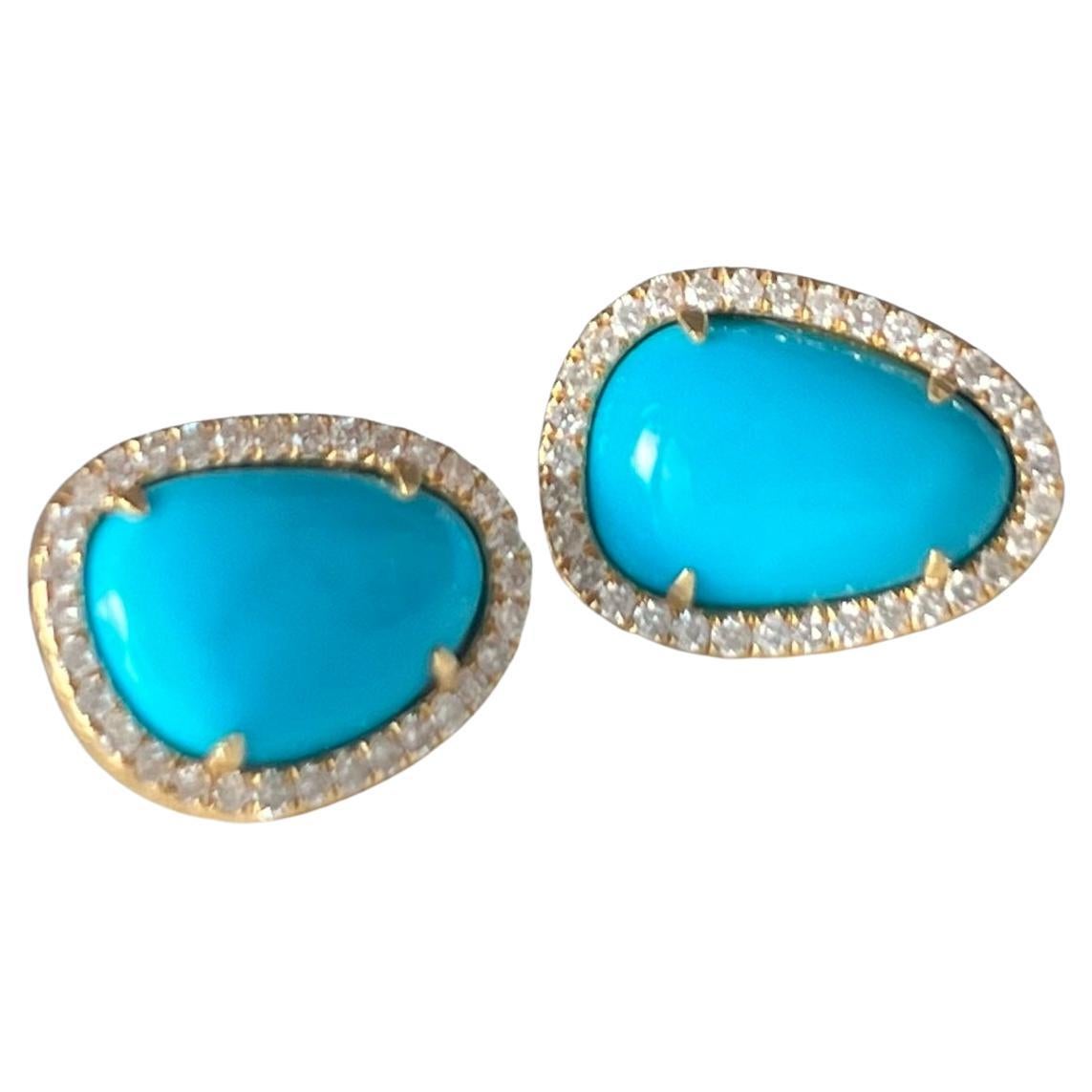 Freeform Turquoise and Diamond Stud Earrings