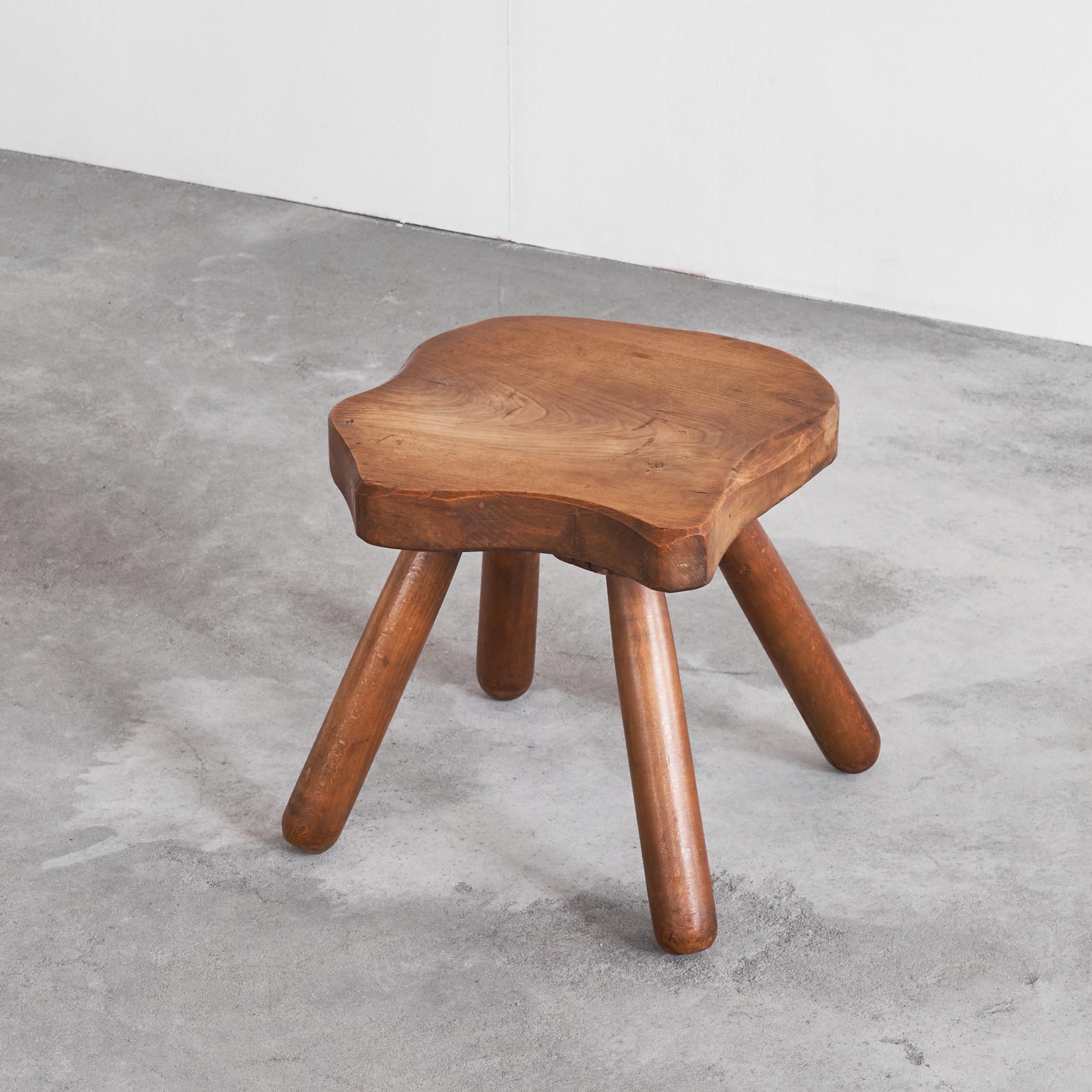 Mid-Century Modern Freeform Wabi Sabi Side Table or Stool in Solid Wood 1950s