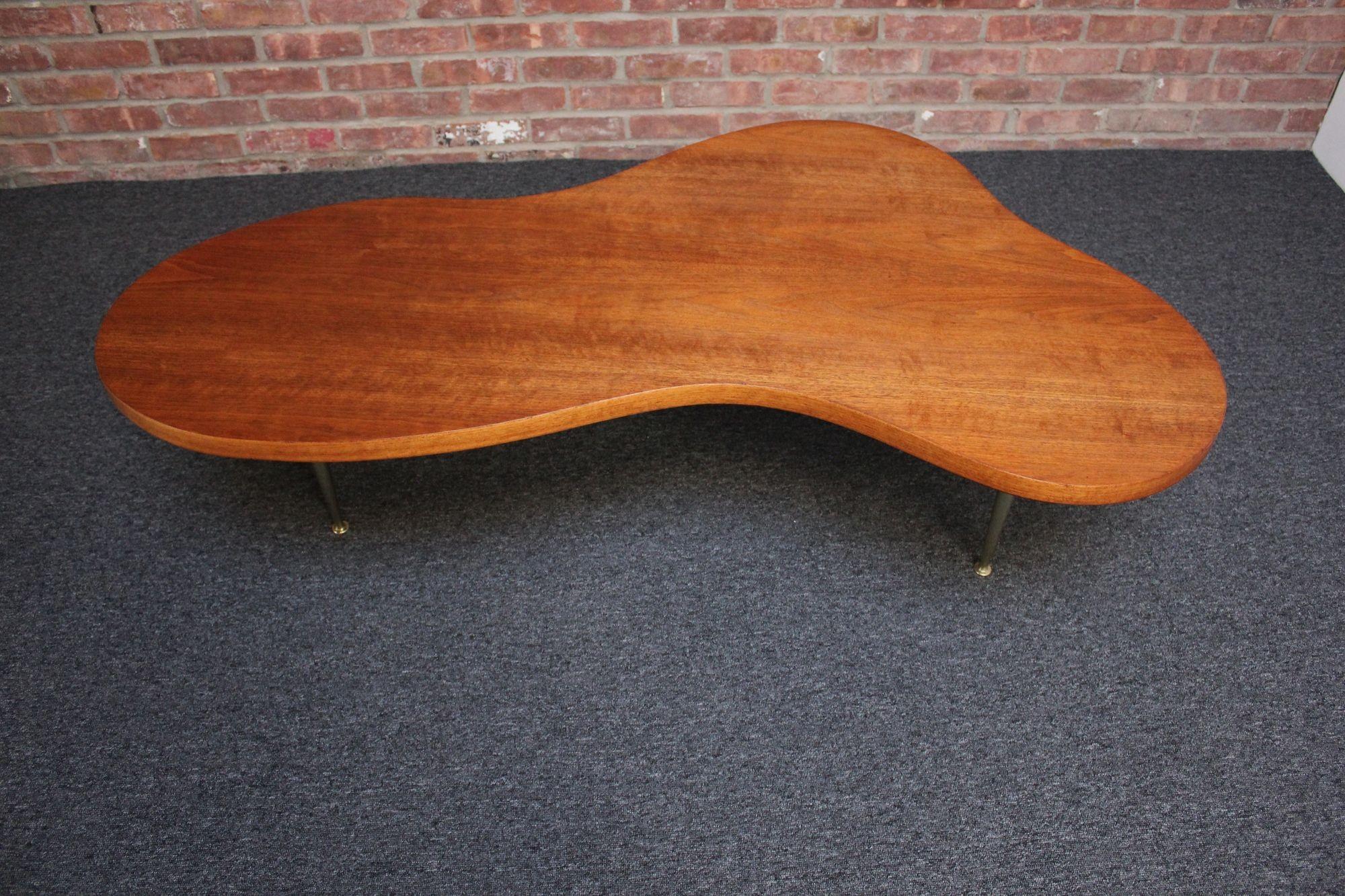 Freeform Walnut and Brass Coffee Table by T.H. Robsjohn-Gibbings For Sale 14