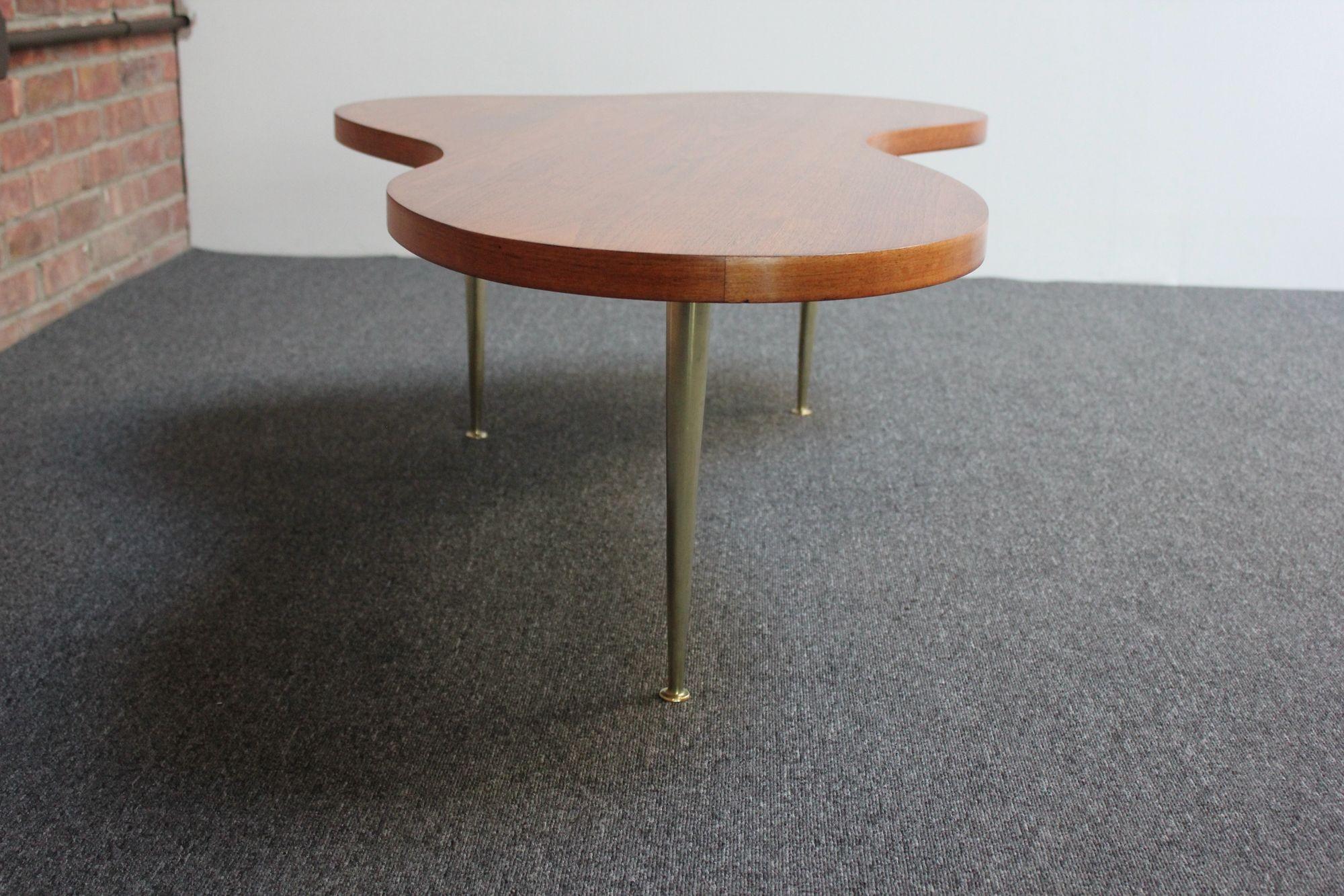 Freeform Walnut and Brass Coffee Table by T.H. Robsjohn-Gibbings For Sale 3