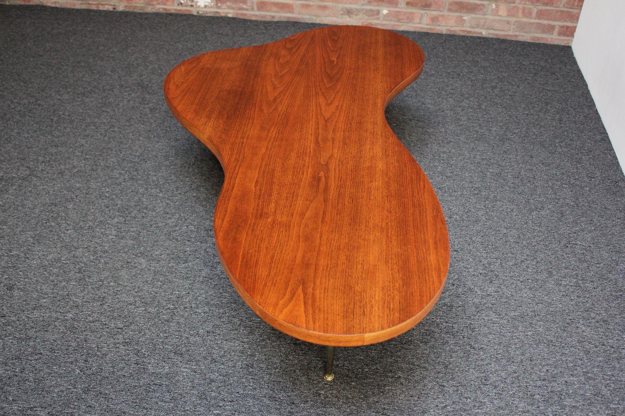 Freeform Walnut and Brass Coffee Table by T.H. Robsjohn-Gibbings For Sale 8