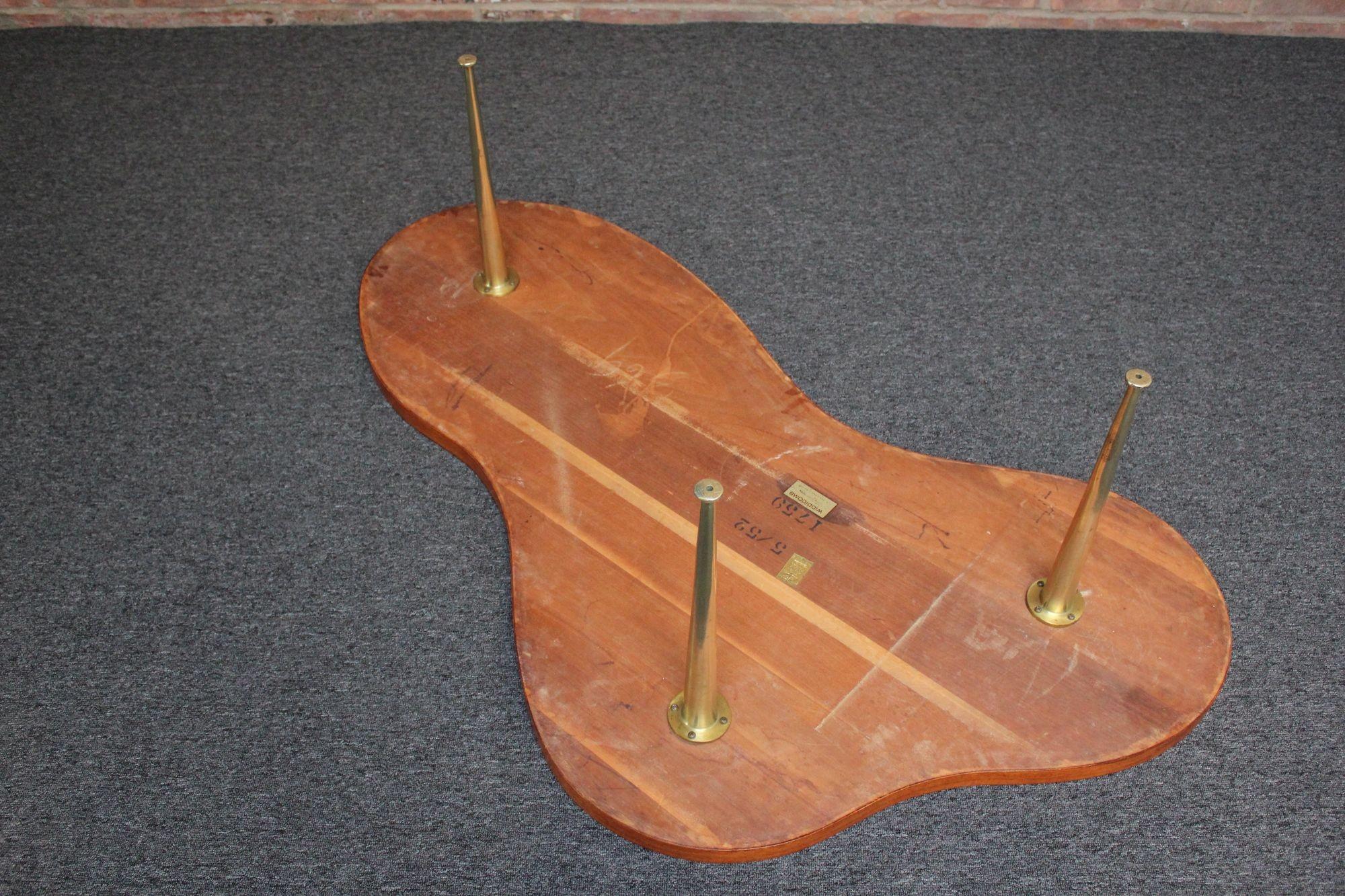 Freeform Walnut and Brass Coffee Table by T.H. Robsjohn-Gibbings For Sale 4