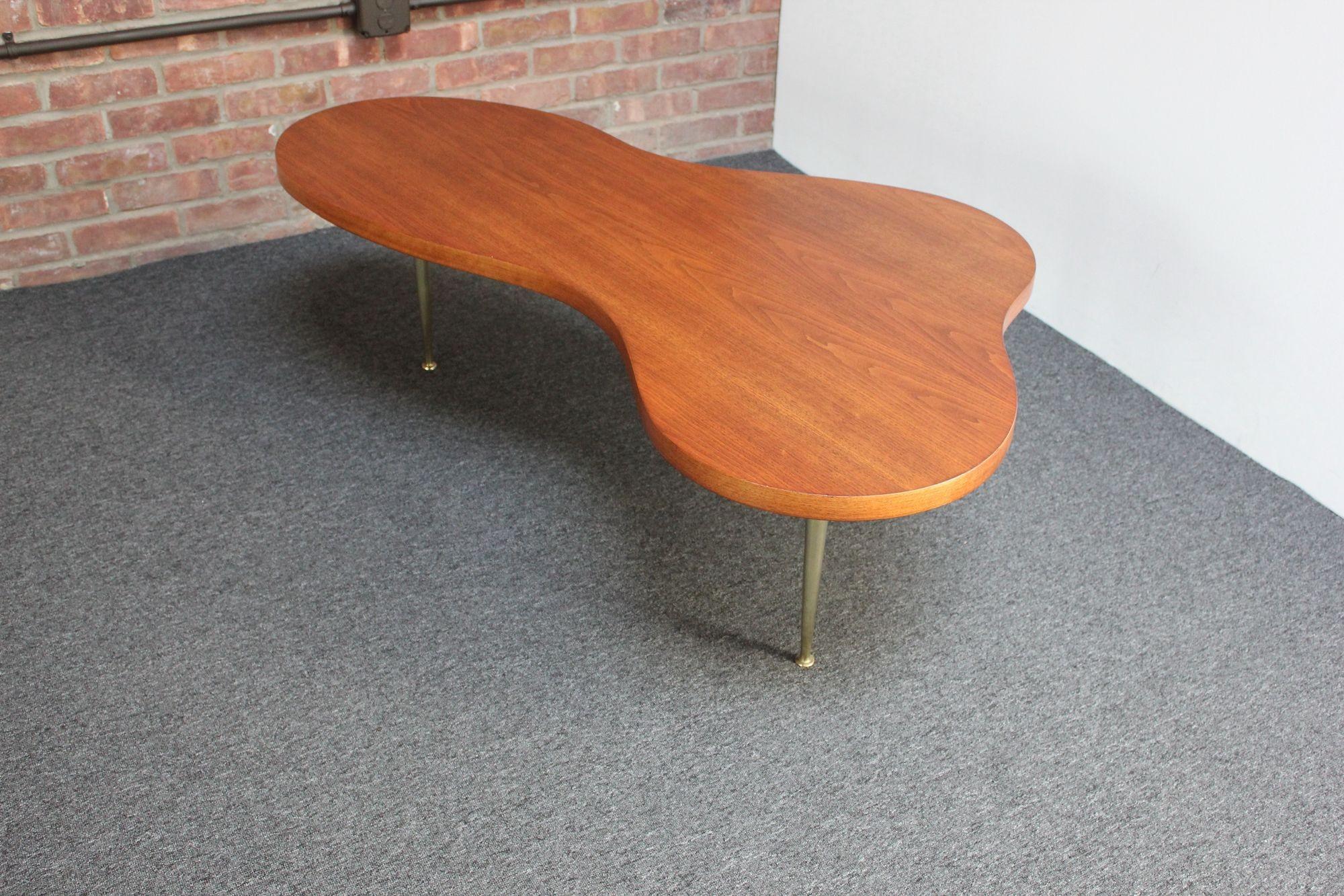 Mid-Century Modern Freeform Walnut and Brass Coffee Table by T.H. Robsjohn-Gibbings For Sale