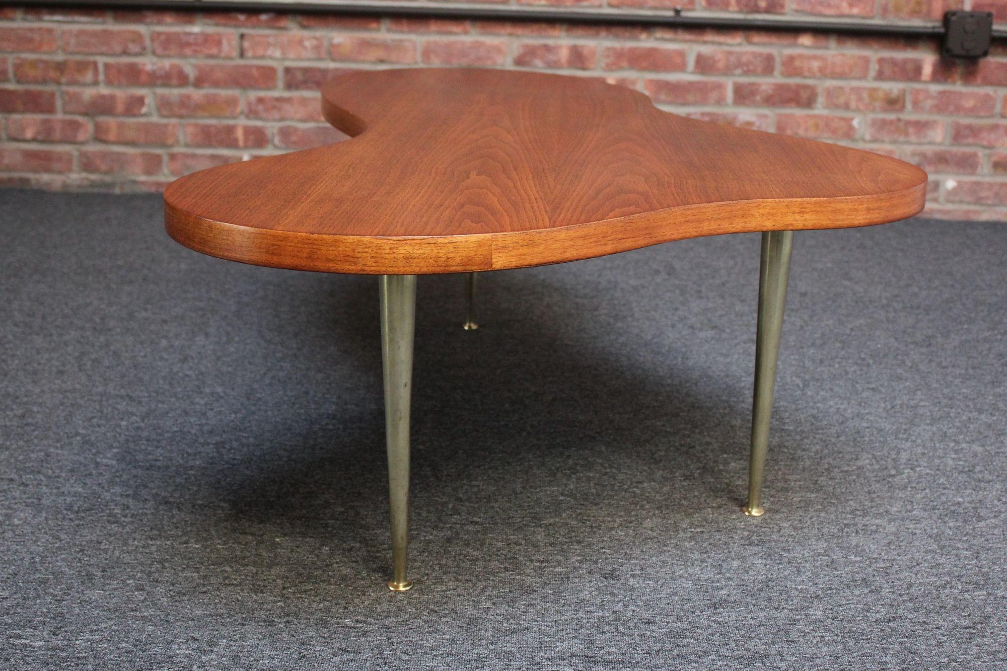 American Freeform Walnut and Brass Coffee Table by T.H. Robsjohn-Gibbings For Sale