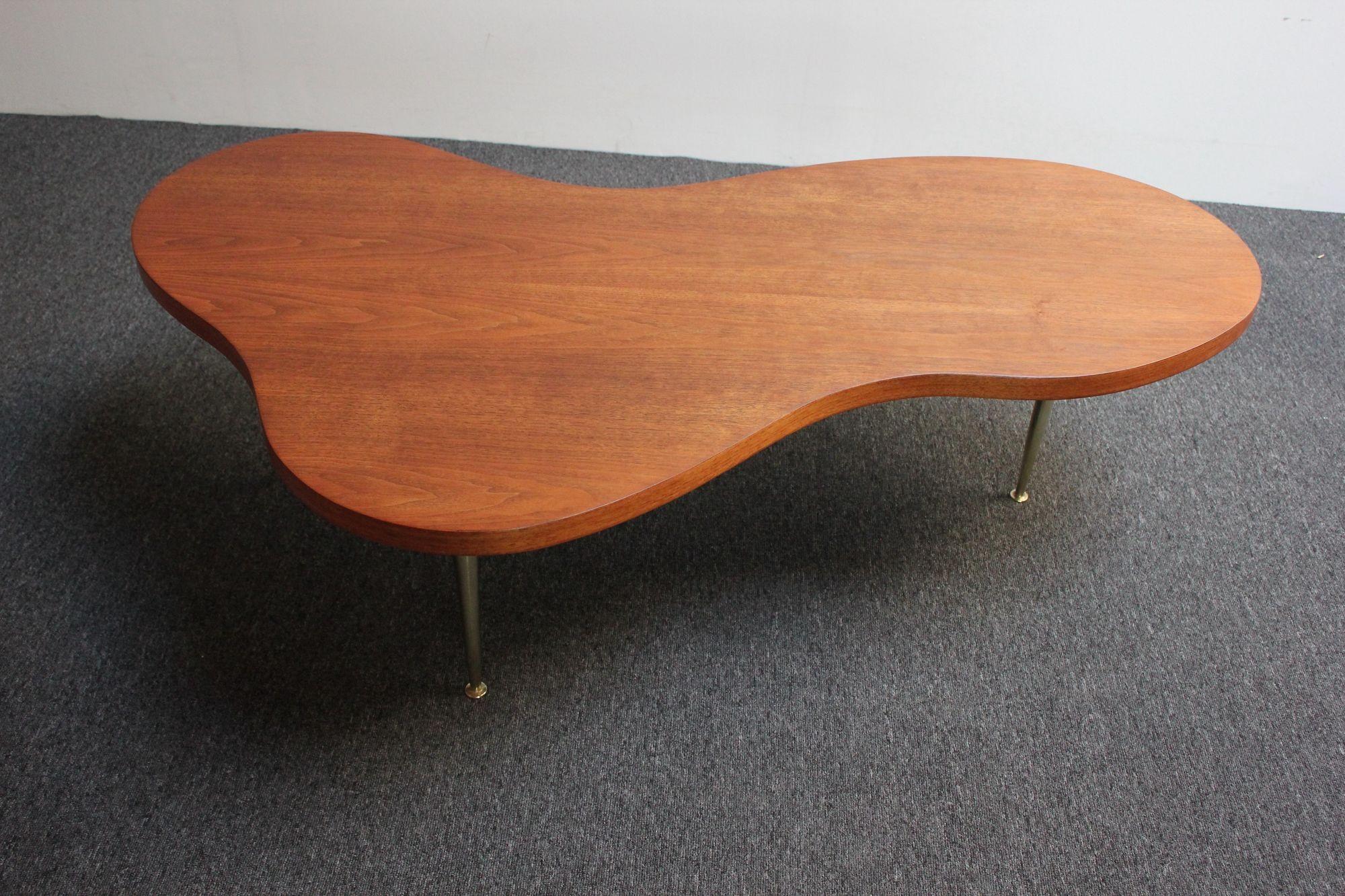 Freeform Walnut and Brass Coffee Table by T.H. Robsjohn-Gibbings In Good Condition For Sale In Brooklyn, NY