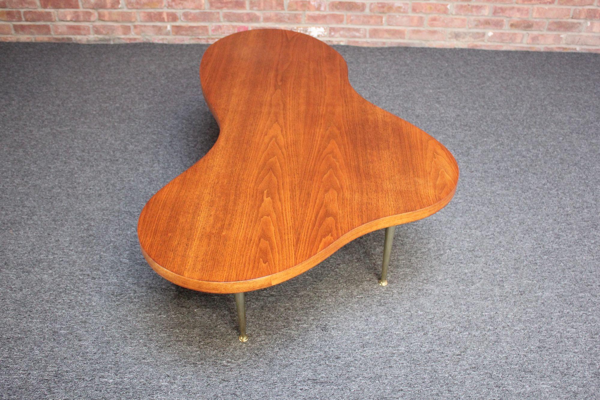 Mid-20th Century Freeform Walnut and Brass Coffee Table by T.H. Robsjohn-Gibbings For Sale